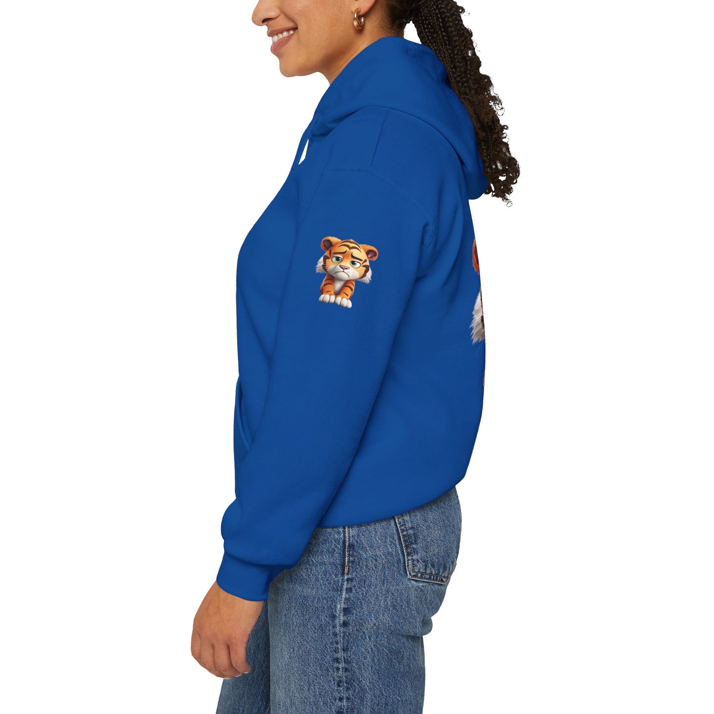 Princess Grace Playful Tiger Graphic Hoodie Unisex Heavy Blend Sweatshirt for Kids and Adults