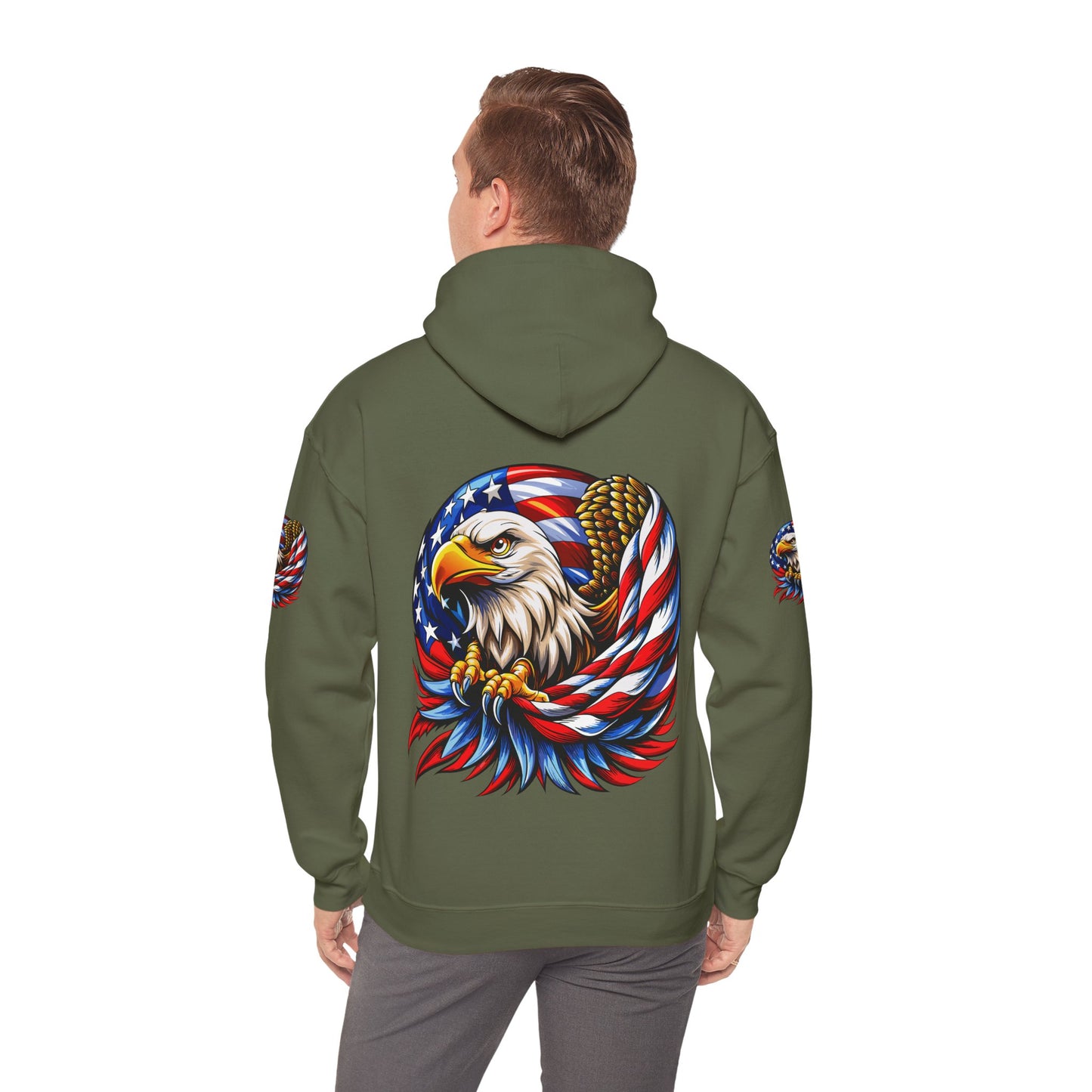 Princess Grace Patriotic Eagle Hoodie Unisex Heavy Blend Sweatshirt with American Flag Design
