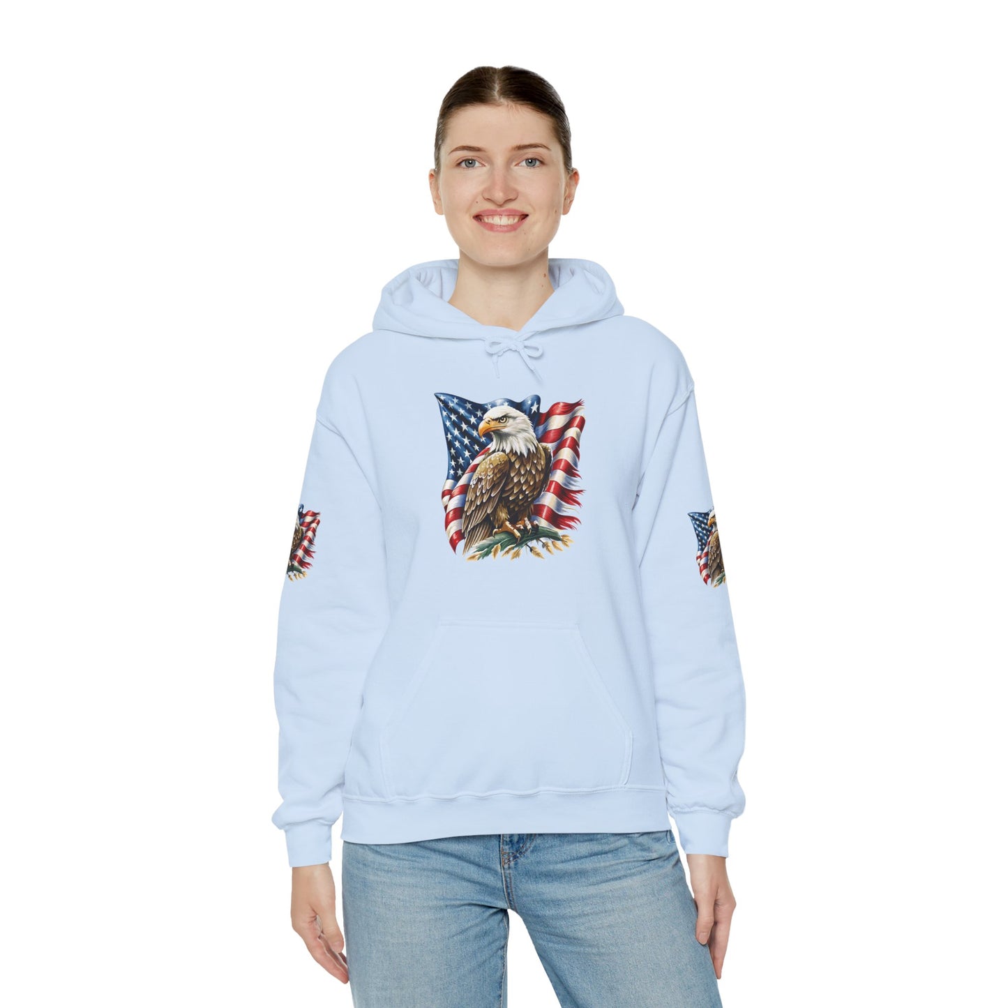 Princess Grace Patriotic Eagle Hooded Sweatshirt Unisex Heavy Blend Perfect for Memorial Day & Independence Day