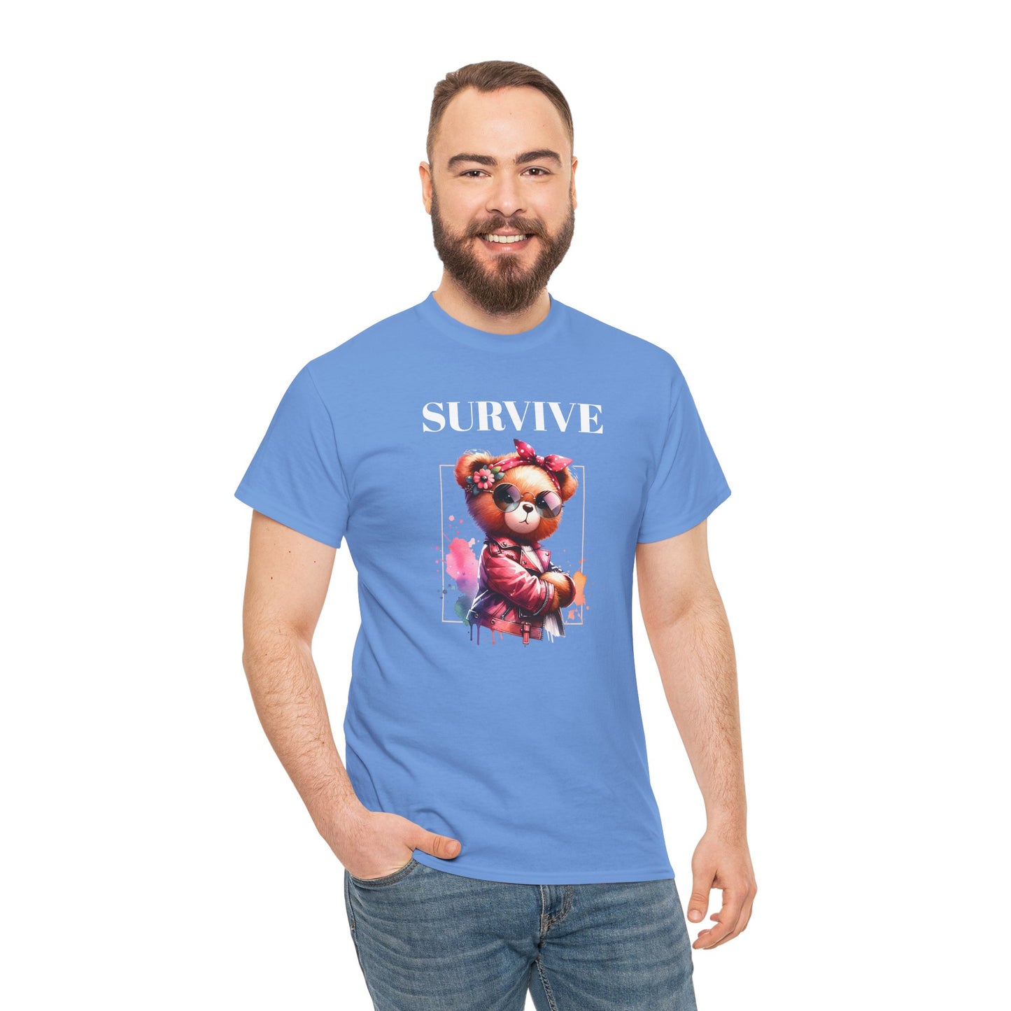 Princess Grace Survive Bear Graphic Unisex Heavy Cotton Tee Cute & Trendy T-Shirt