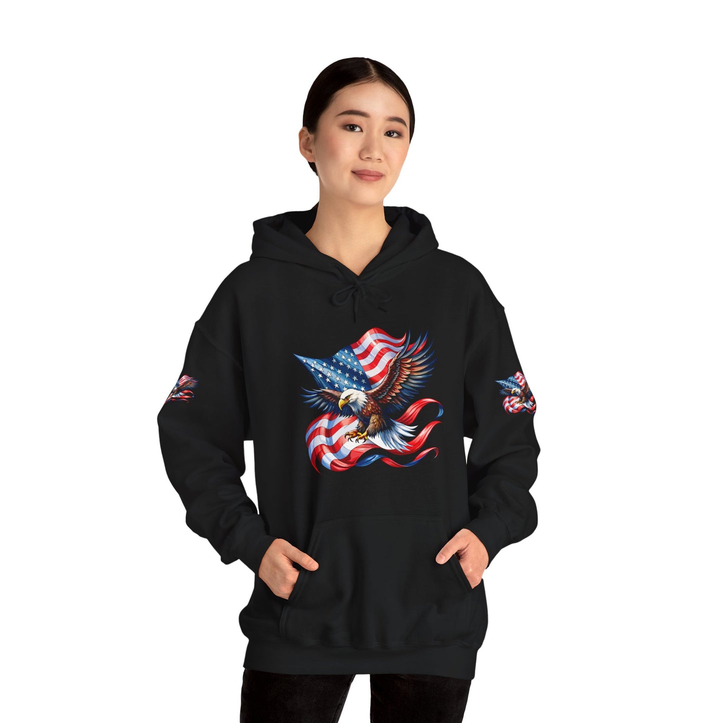 Princess Grace Patriotic Eagle Hoodie Unisex Heavy Blend Sweatshirt with American Flag Design