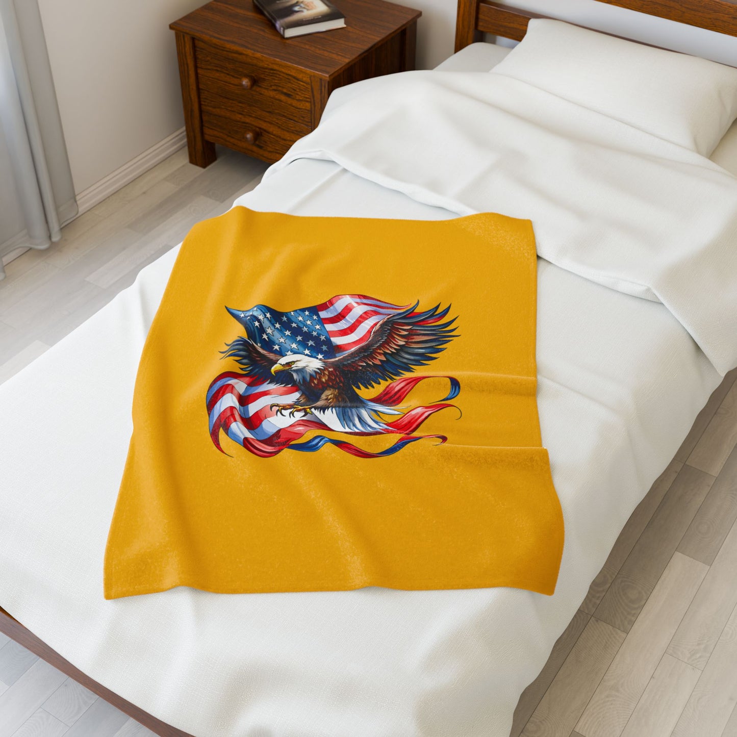 Princess Grace Eagle & Flag Velveteen Plush Blanket Perfect for Patriotism and Cozy Moments