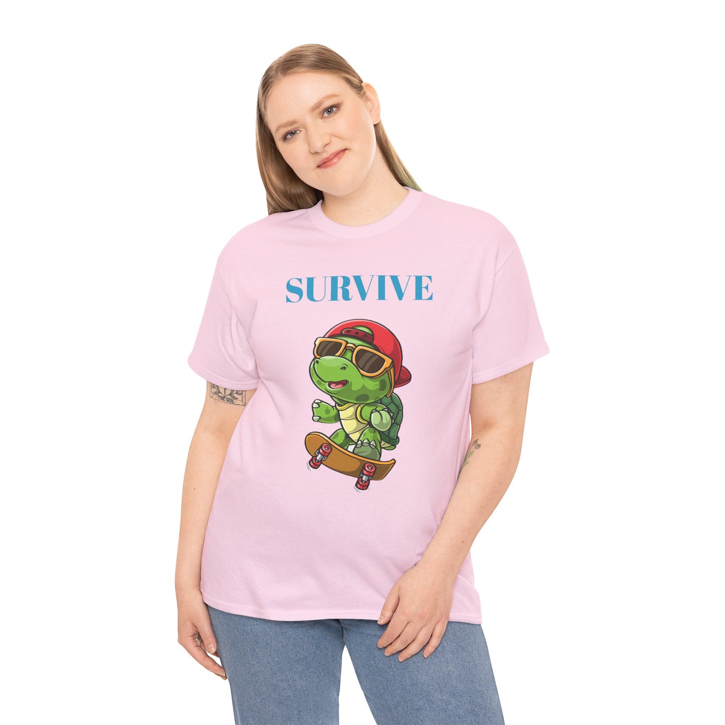 Princess Grace Cool Skateboarding Turtle Tee "Survive" Unisex Cotton T-Shirt for Fun Lovers