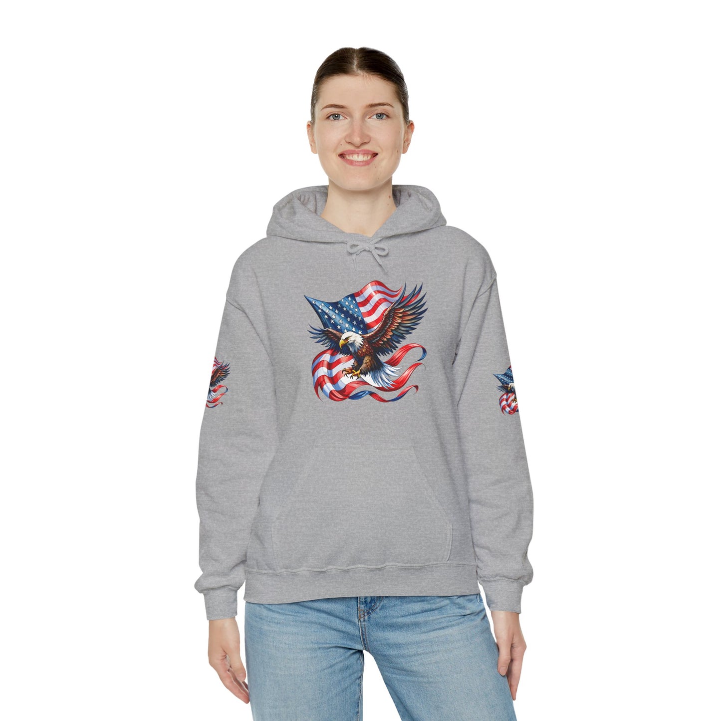 Princess Grace Patriotic Eagle Hoodie Unisex Heavy Blend Sweatshirt with American Flag Design