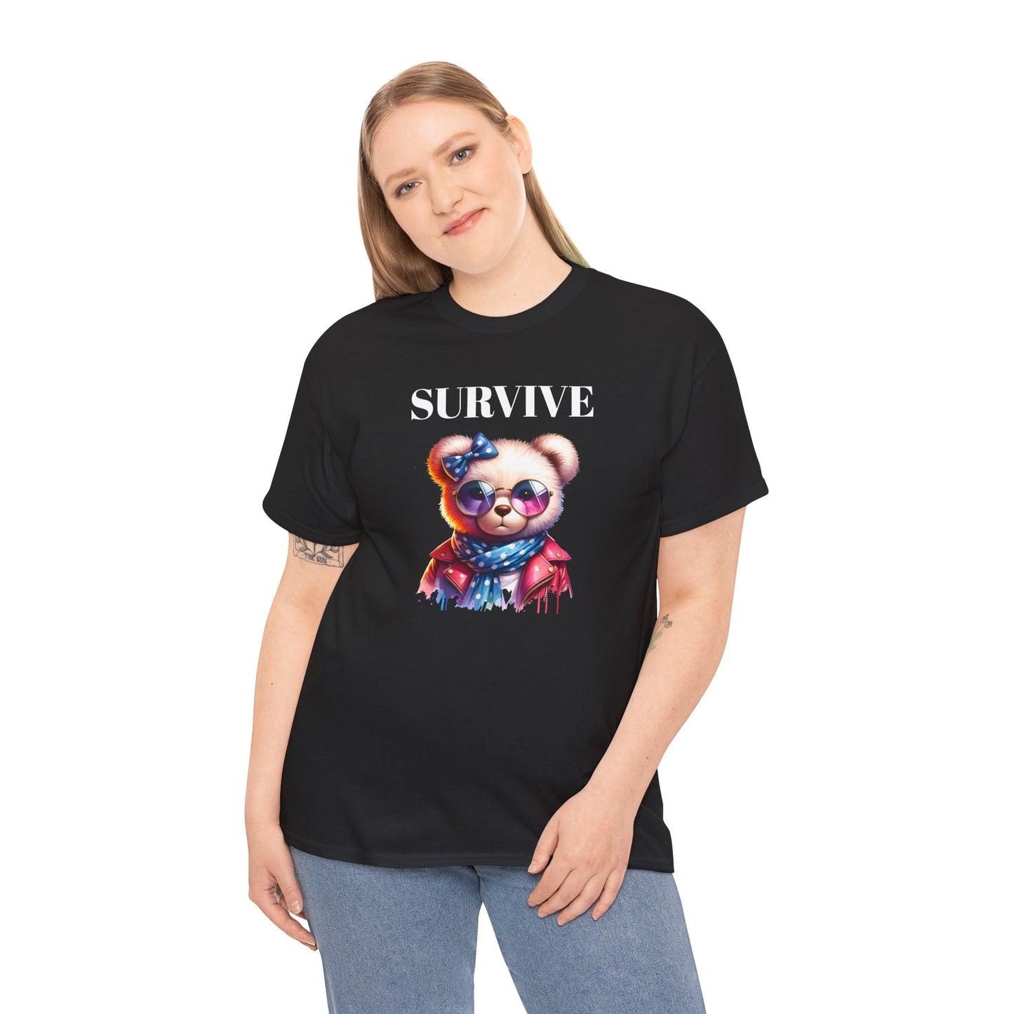 Princess Grace Cute Panda Illustration "Survive" Unisex Heavy Cotton Tee