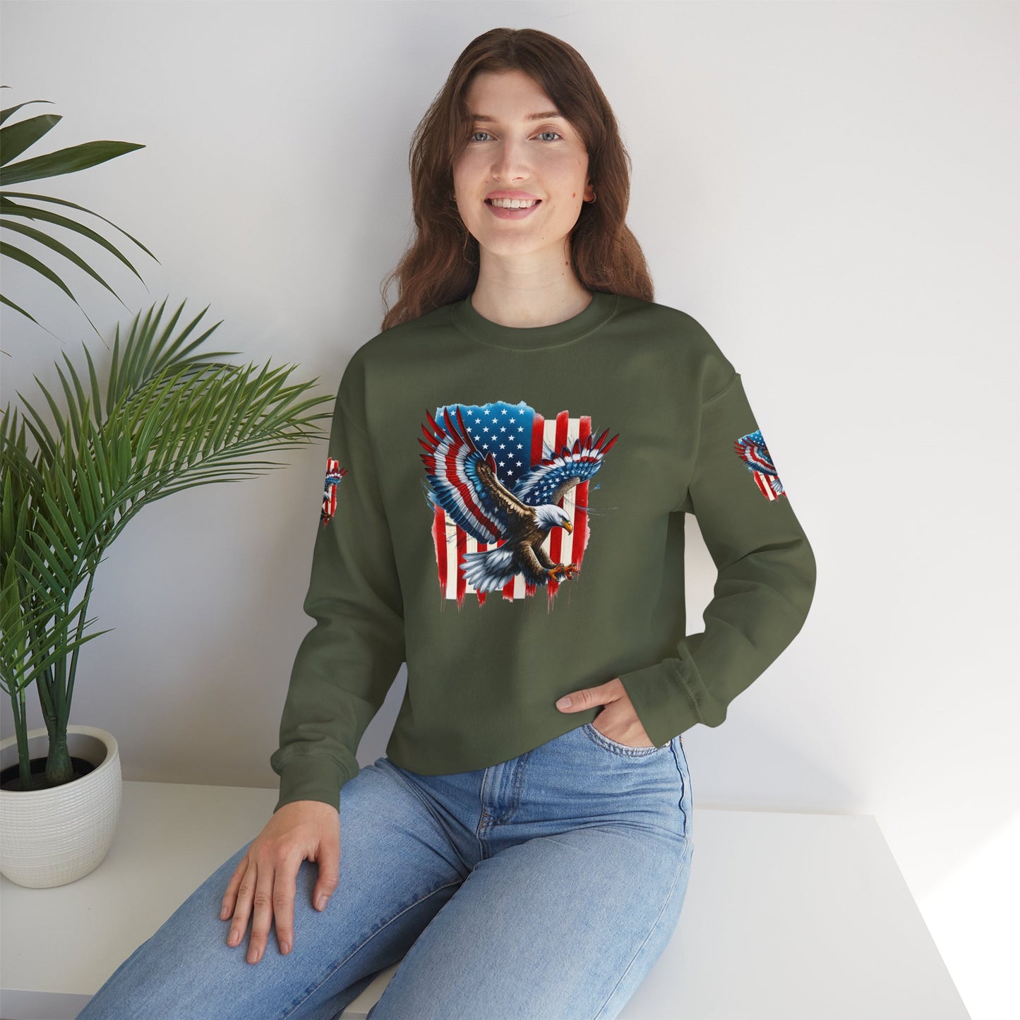 Princess Grace Patriotic Eagle Crewneck Sweatshirt Unisex Heavy Blend