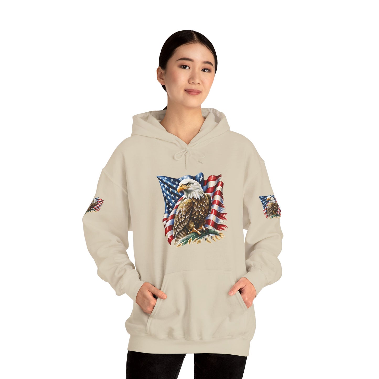 Princess Grace Patriotic Eagle Hooded Sweatshirt Unisex Heavy Blend Perfect for Memorial Day & Independence Day