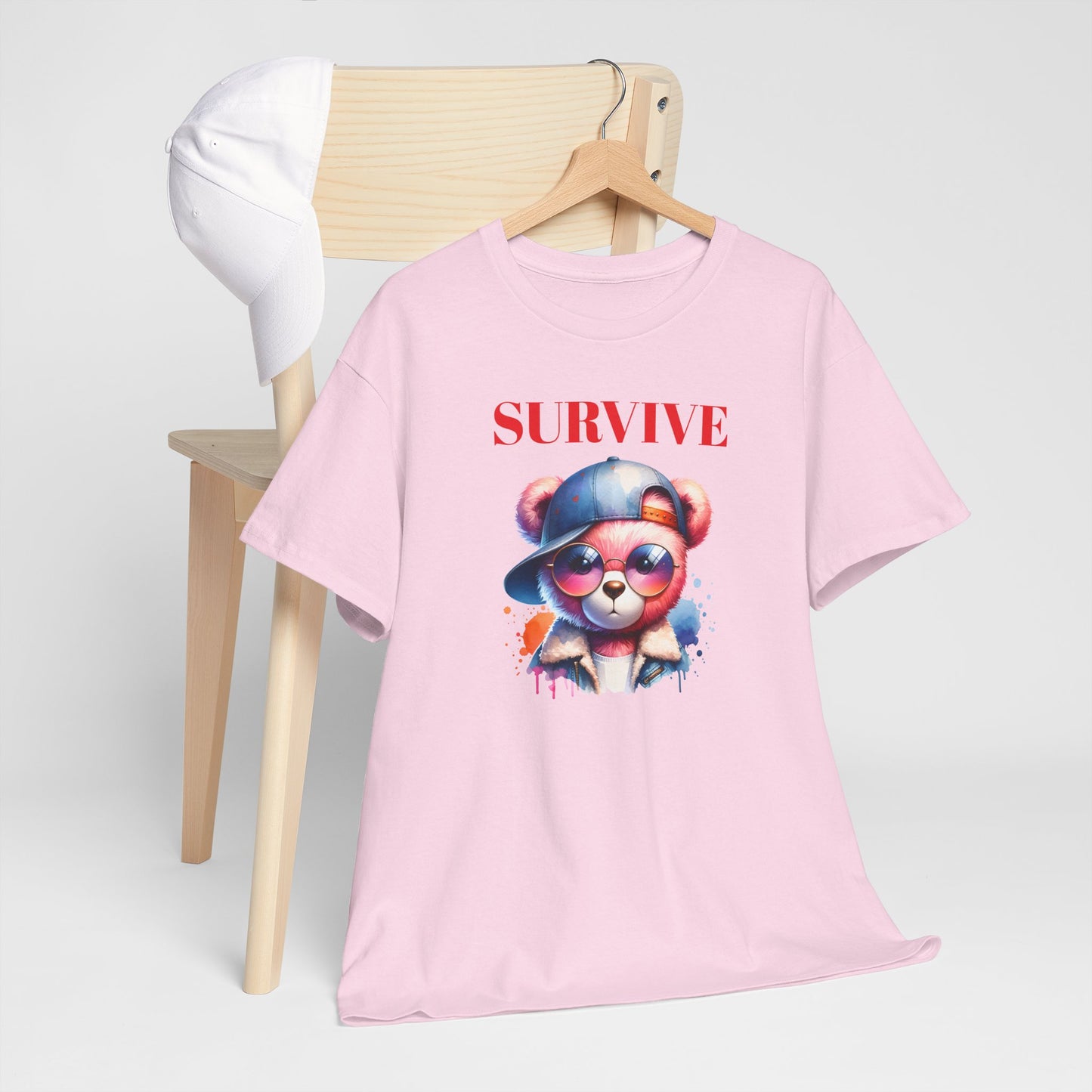 Princess Grace Survive Bear Unisex Heavy Cotton Tee Trendy Summer Shirt for Animal Lovers