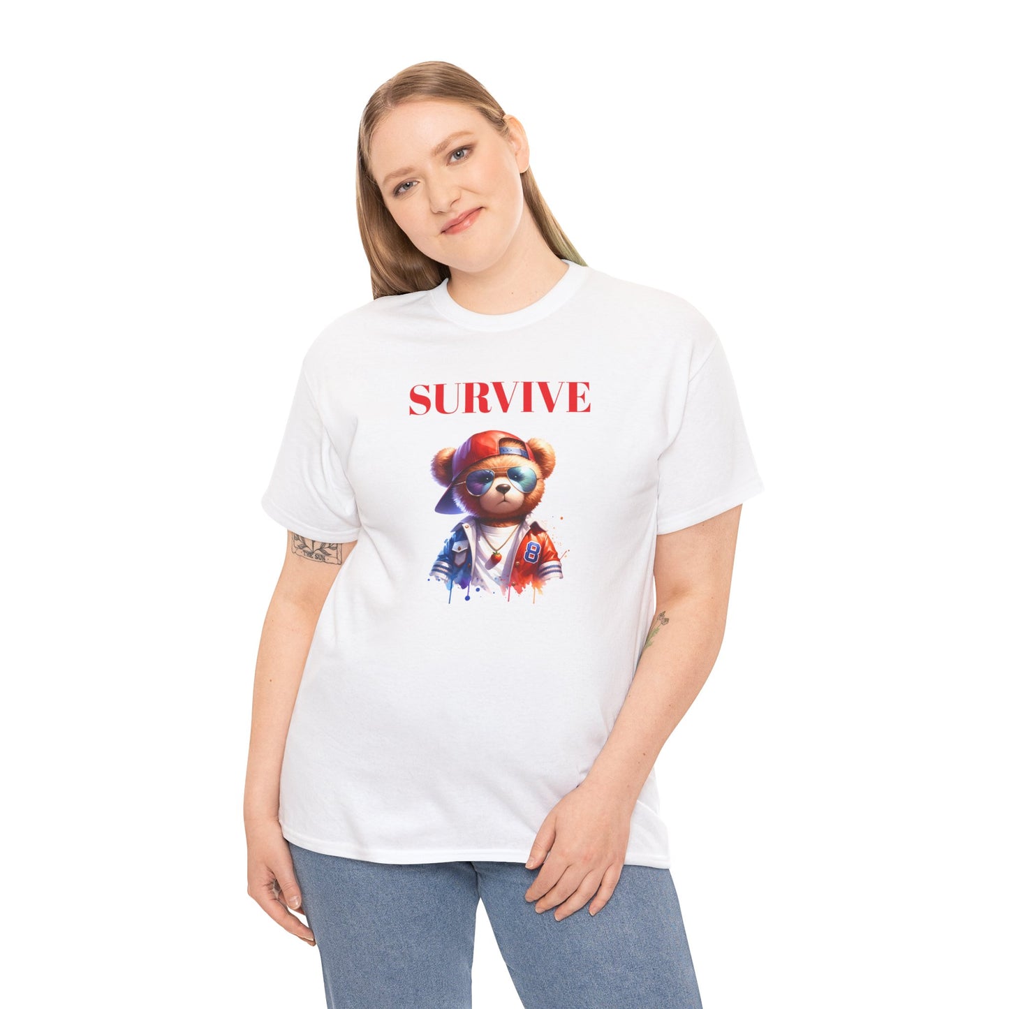 Princess Grace Survive Bear Unisex Heavy Cotton Tee Casual Graphic T-Shirt for Adventure Lovers