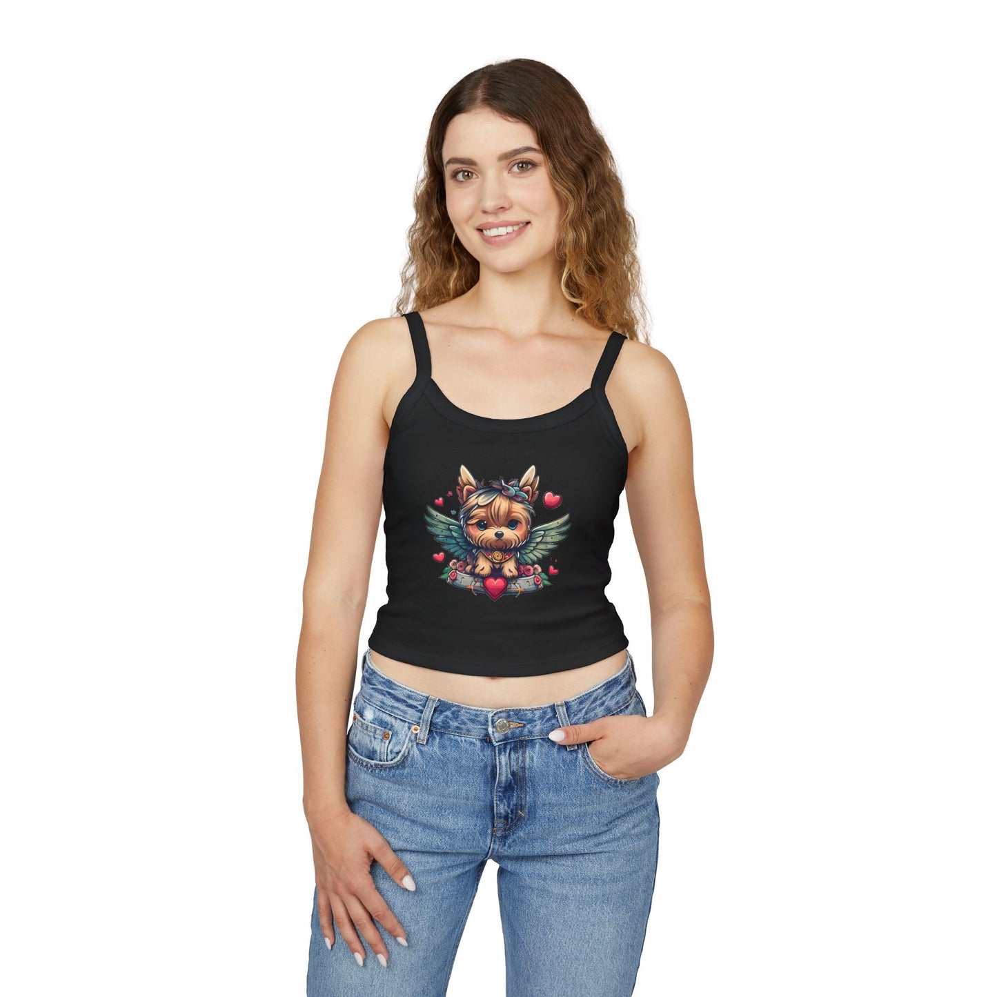 Princess Grace Adorable Yorkie Angel Women's Spaghetti Strap Tank Top Cute Dog Graphic