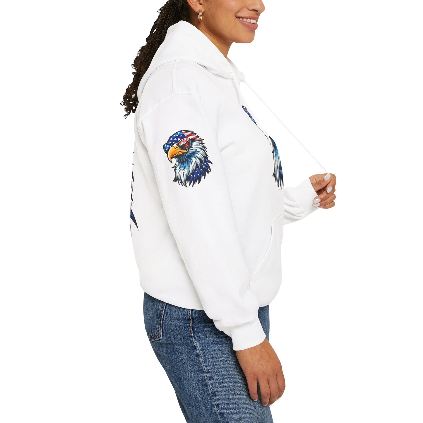 Princess Grace Patriotic Eagle Hoodie Unisex Heavy Blend Sweatshirt with USA Flag Design