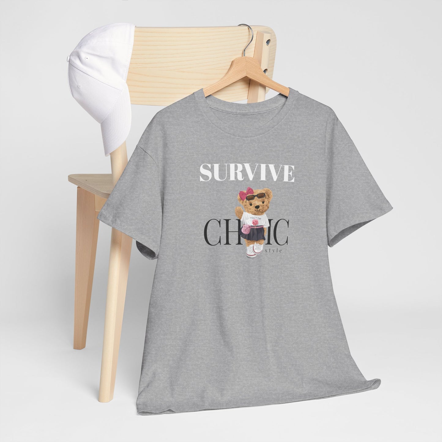 Princess Grace Survive Chic Unisex Heavy Cotton Tee Cute Bear Graphic T-Shirt for Casual Style
