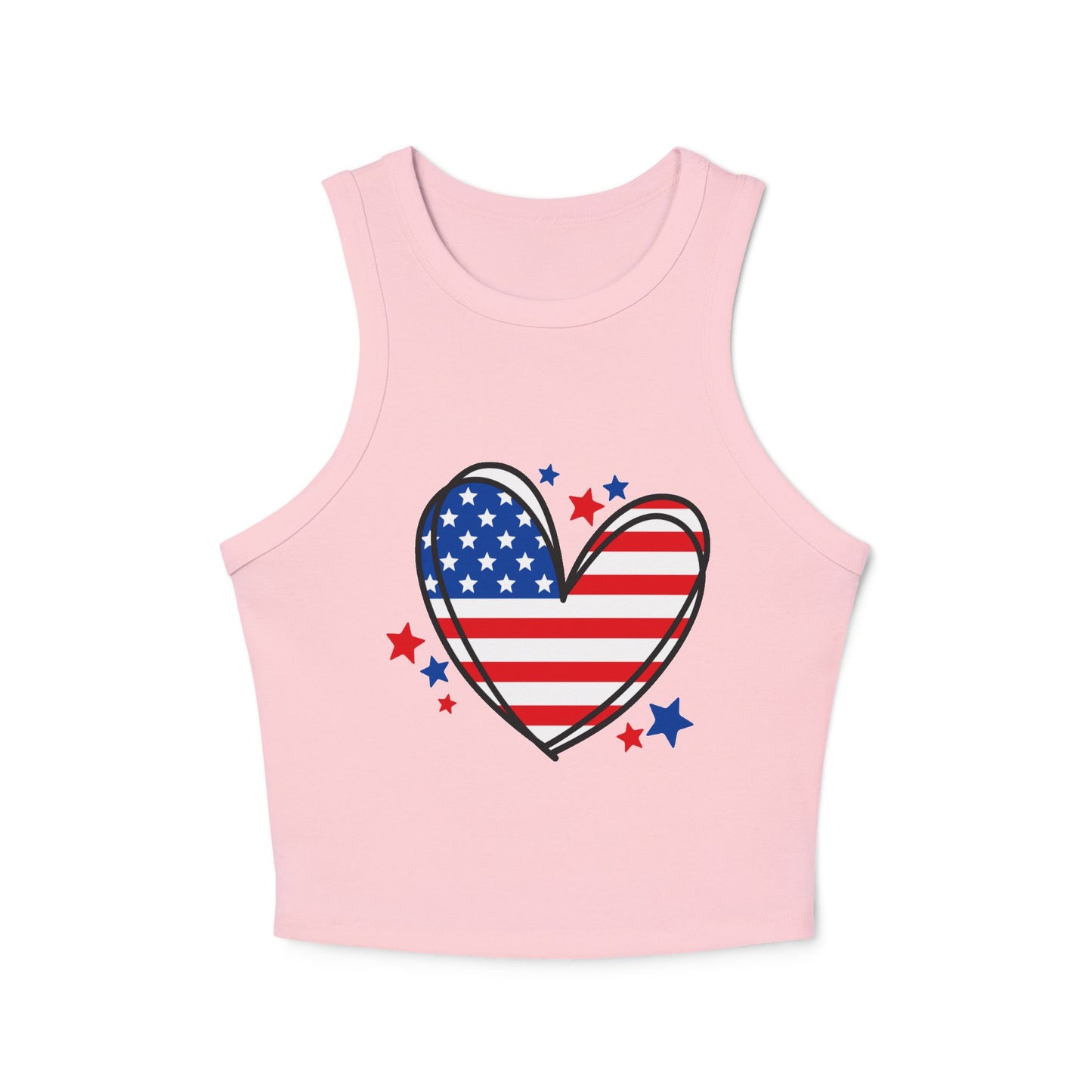 Princess Grace USA Heart Graphic Racer Tank Top for Women Patriotic 4th of July Apparel