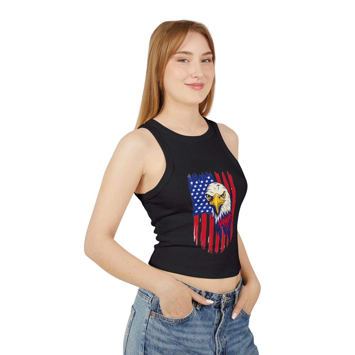 Princess Grace Patriotic Eagle Women's Racer Tank Top USA Flag Design
