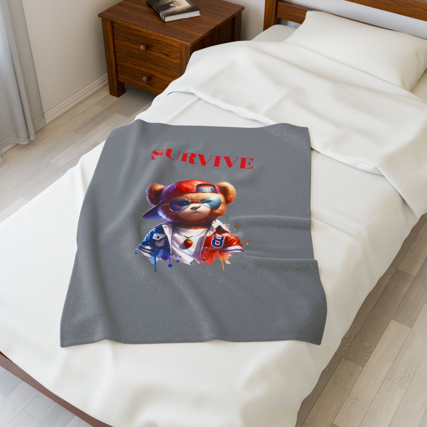 Princess Grace Survive Bear Velveteen Plush Blanket Cozy & Fun Gift for Kids