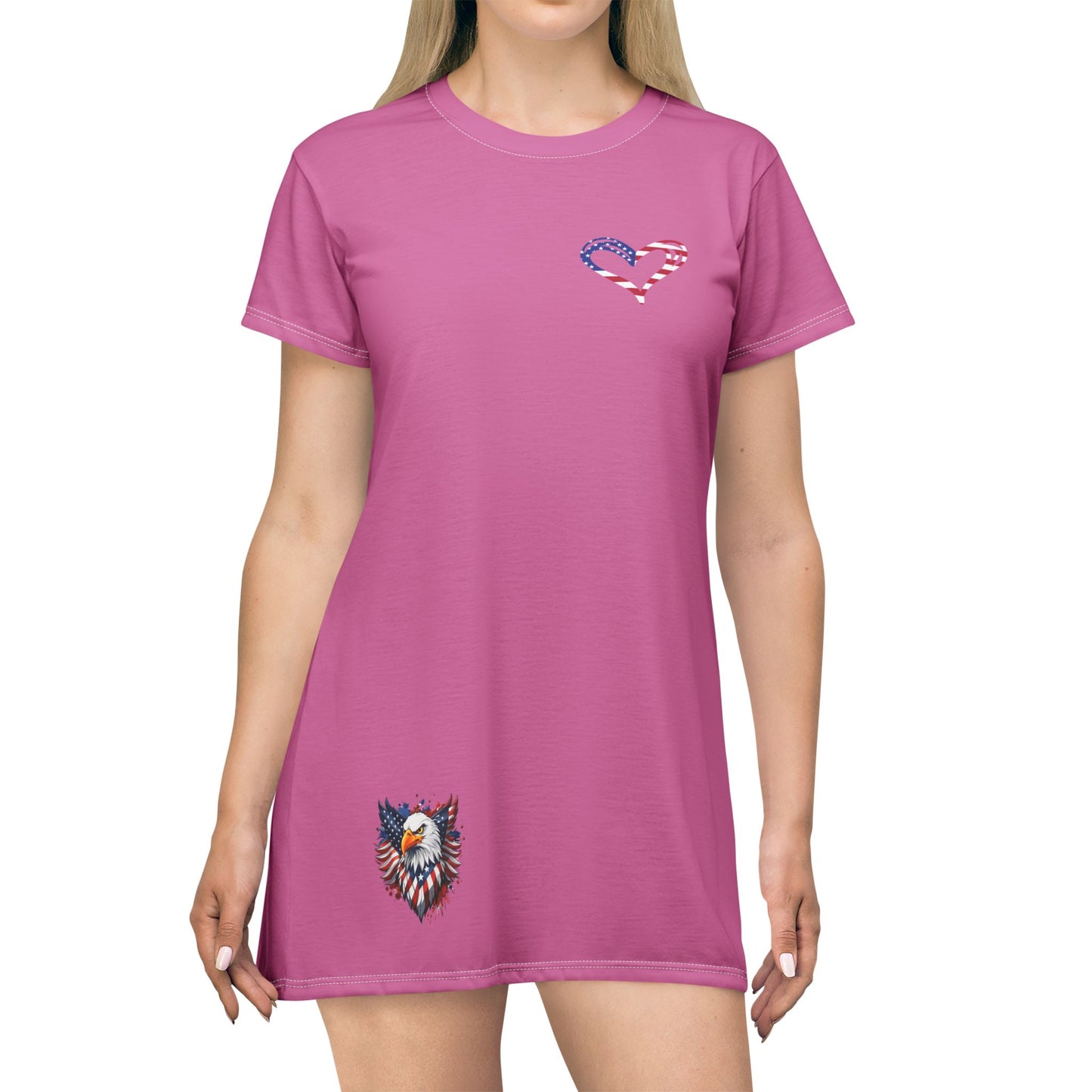 Princess Grace Patriotic Heart T-Shirt Dress for Celebrations