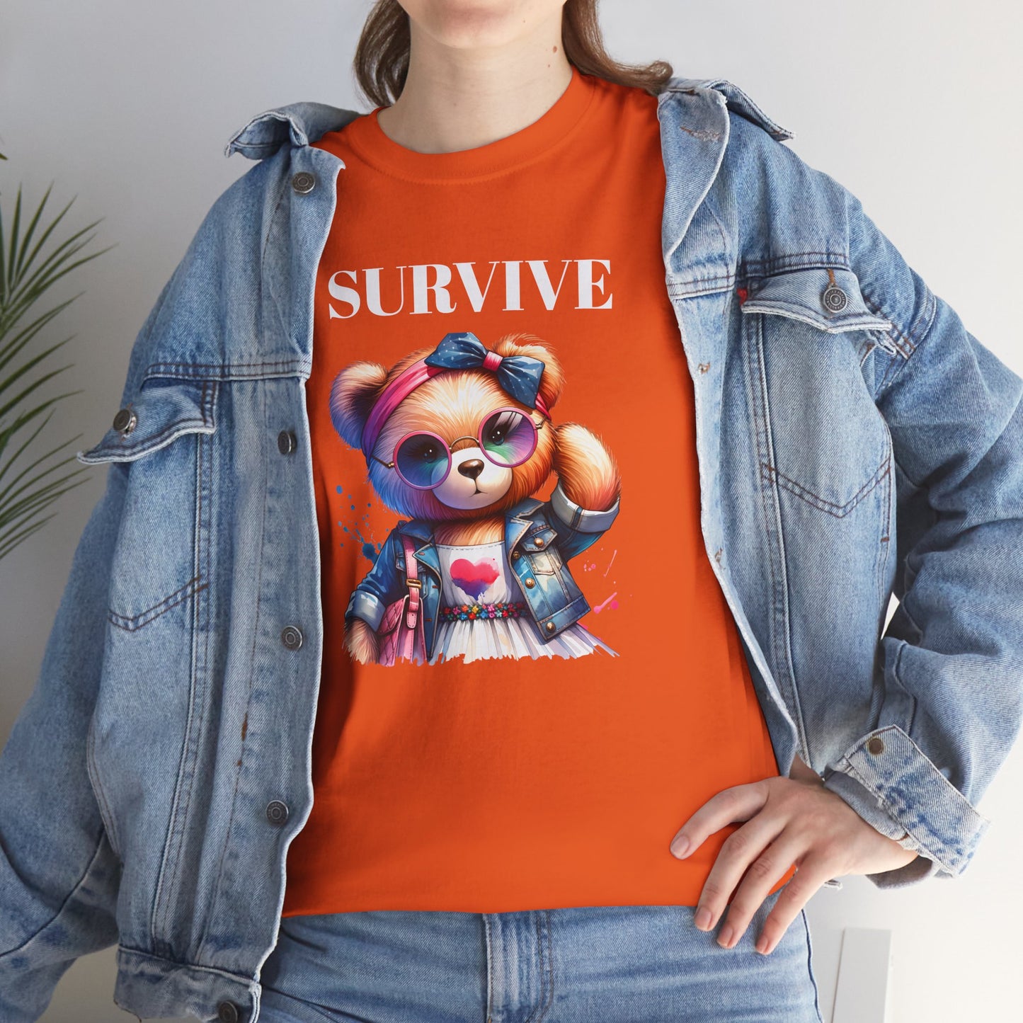 Princess Grace Survive Bear Unisex Heavy Cotton Tee Cute Graphic Tee for Casual Adventures