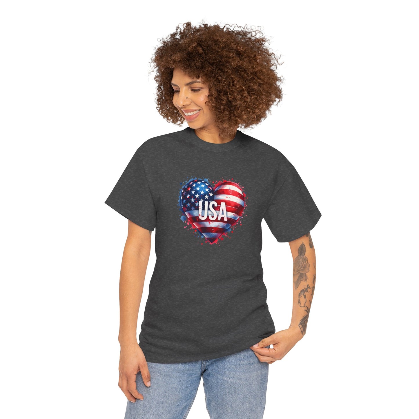 Princess Grace Patriotic Heart Unisex Cotton Tee USA Freedom Shirt