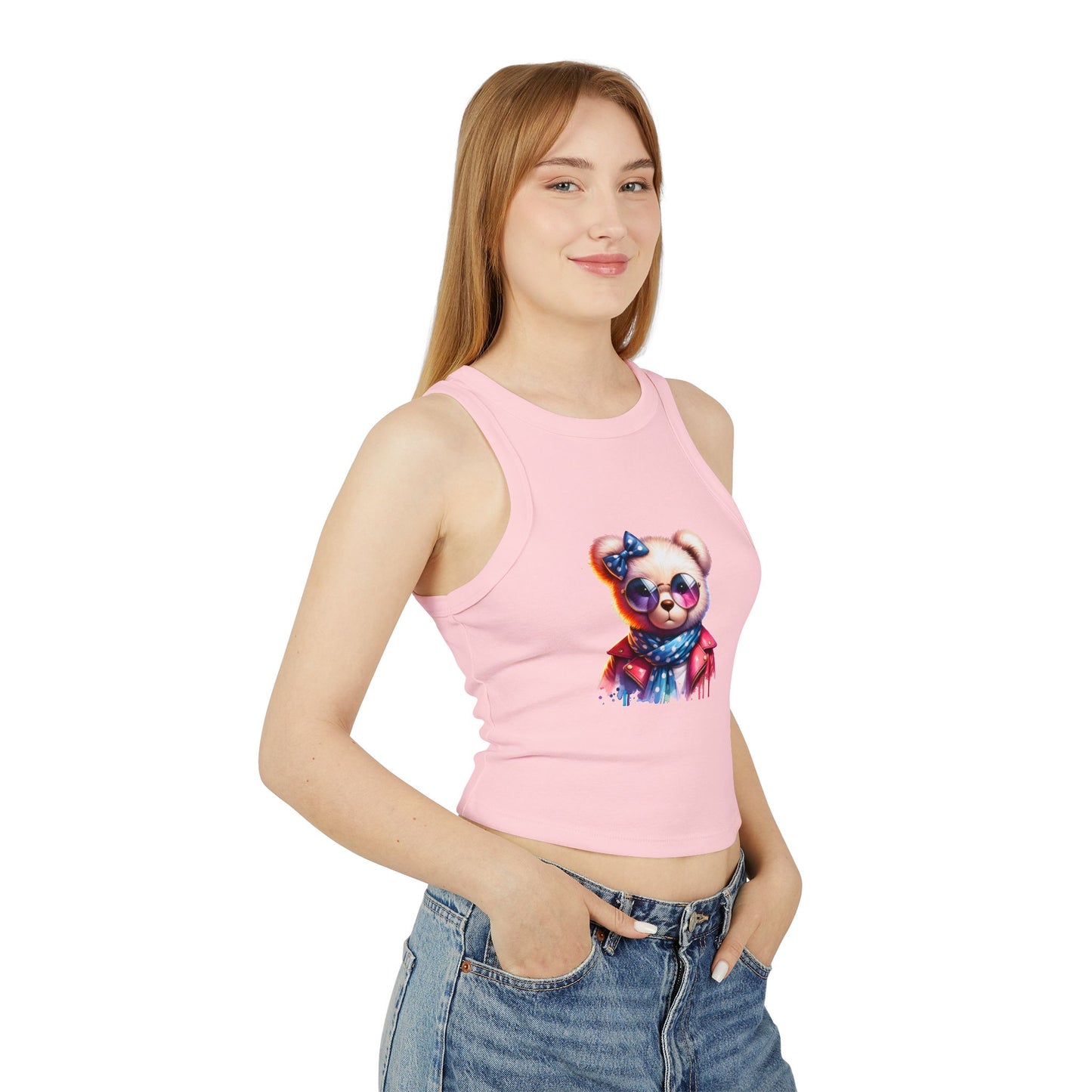 Princess Grace Cute Bear Graphic Racer Tank Top for Women