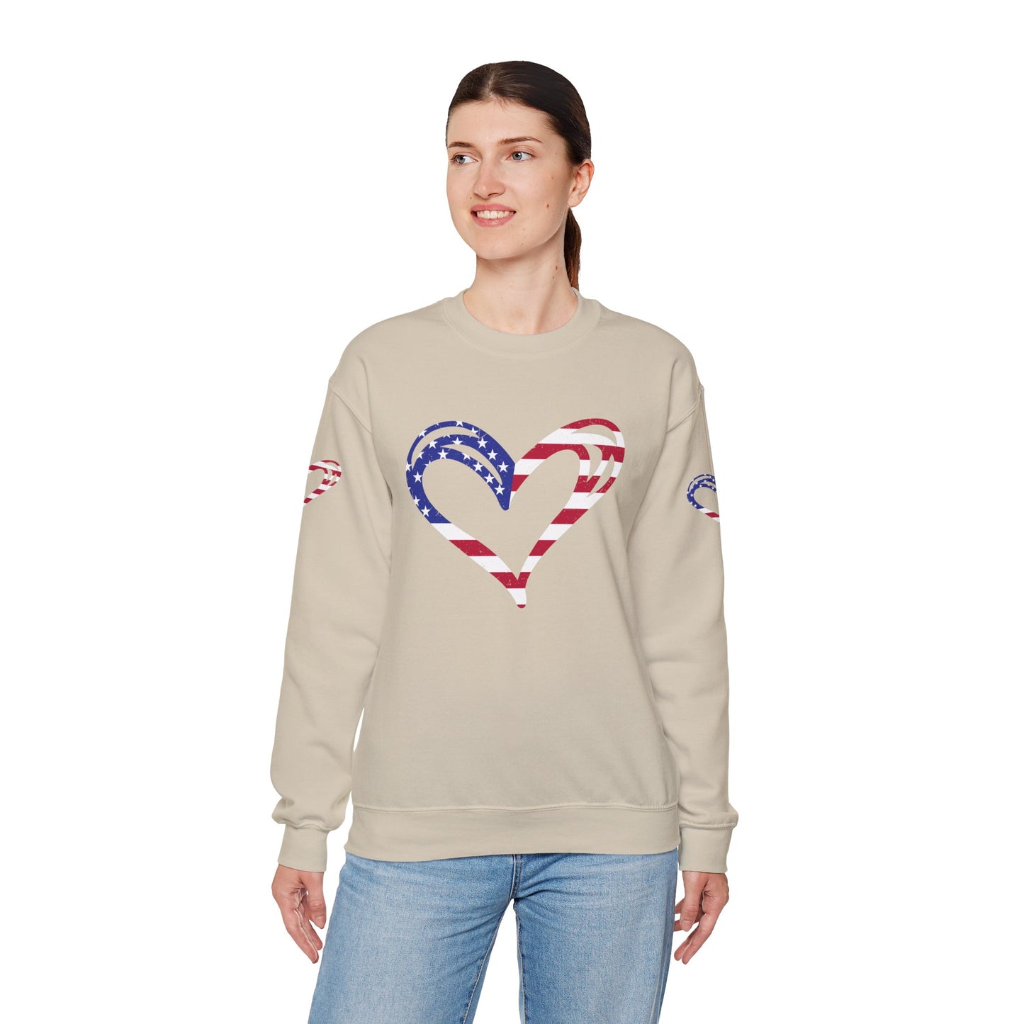 Princess Grace Patriotic Heart Sweatshirt Unisex Heavy Blend Crewneck with Candy Cane Design