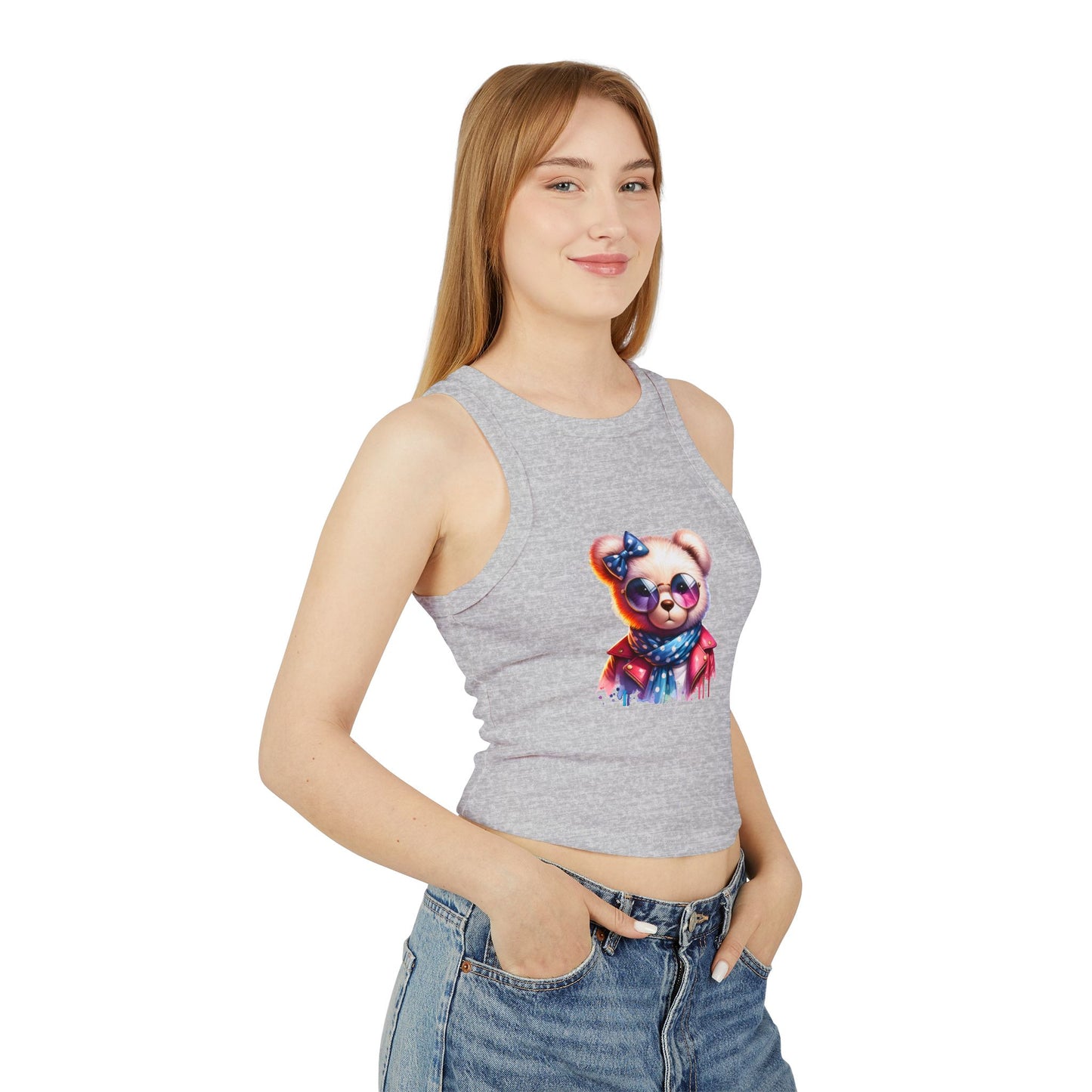 Princess Grace Cute Bear Graphic Racer Tank Top for Women