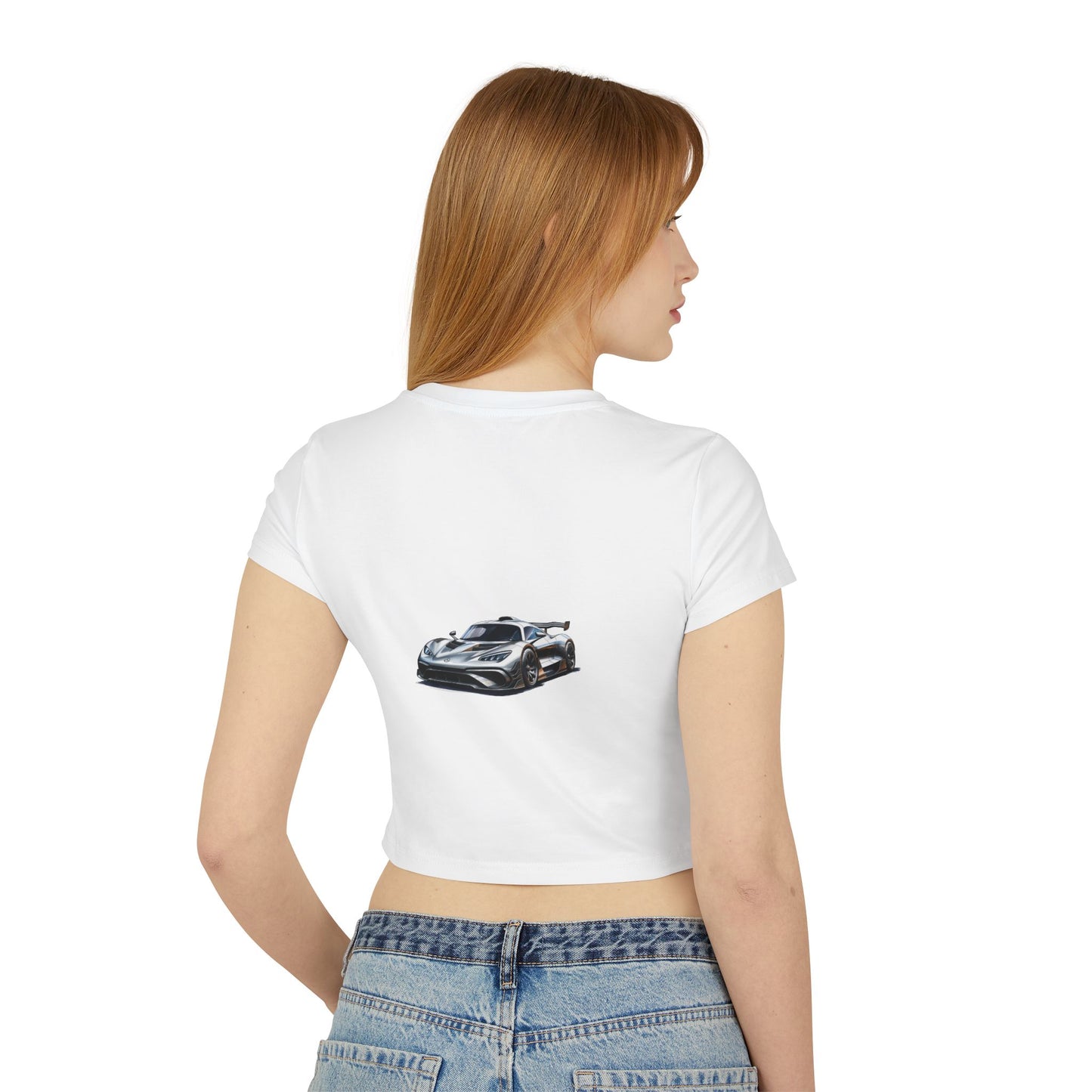Princess Grace Hot Wheels Women's Baby Tee Trendy Car Graphic Tee for Automotive Enthusiasts