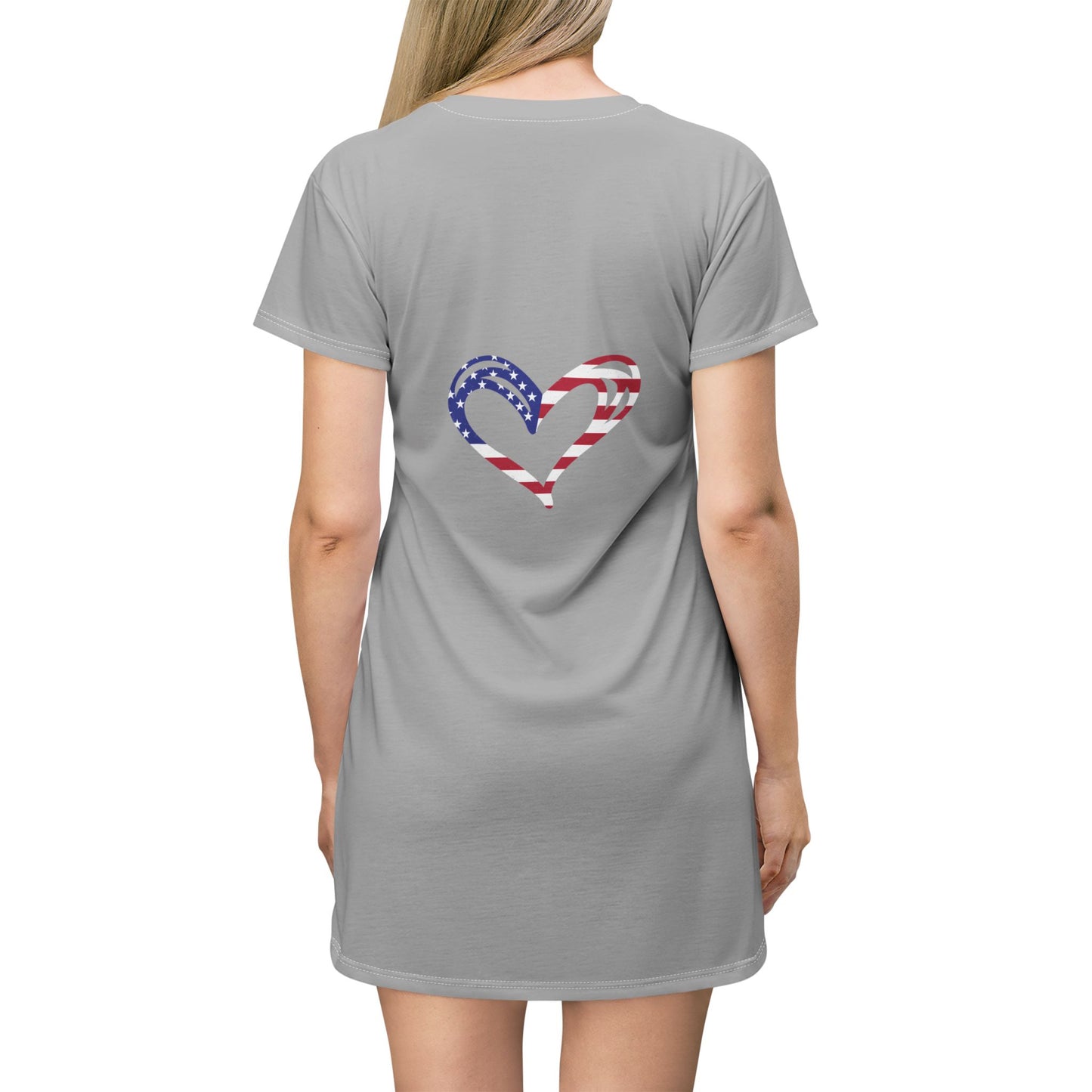 Princess Grace Patriotic Heart T-Shirt Dress Casual Summer Fashion for Independence Day