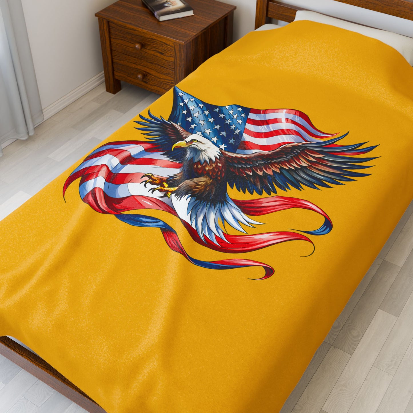 Princess Grace Eagle & Flag Velveteen Plush Blanket Perfect for Patriotism and Cozy Moments