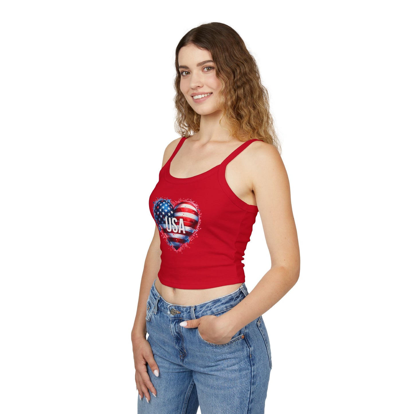 Princess Grace Patriotic Women's Spaghetti Strap Tank Top USA Heart Design