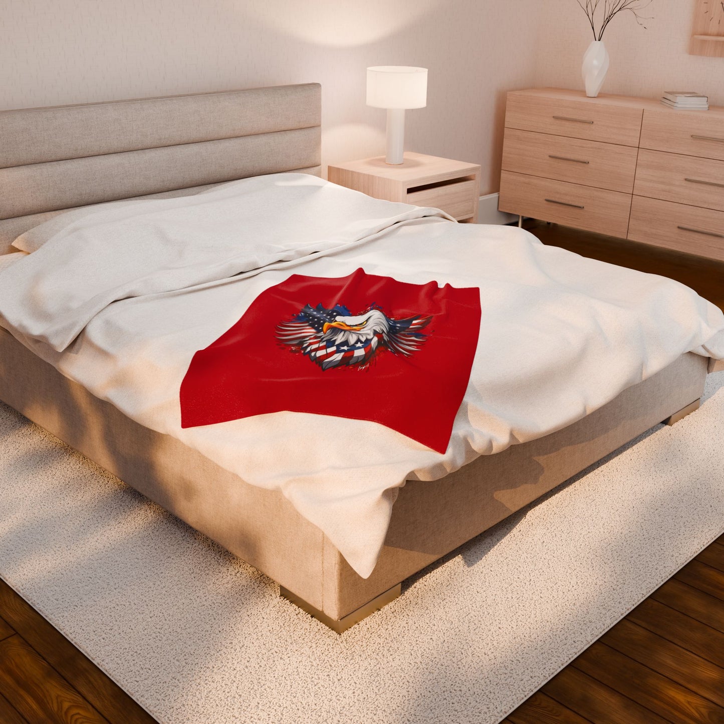 Princess Grace Patriotic Eagle Velveteen Plush Blanket Cozy Red Blanket for National Holidays