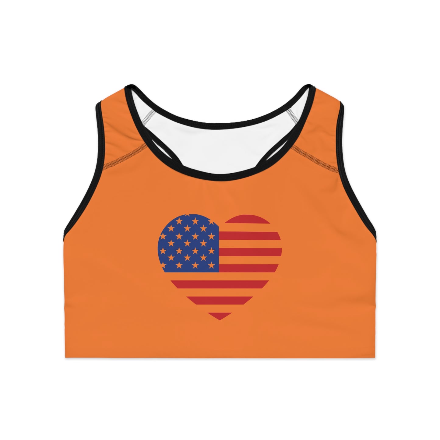 Princess Grace Patriotic Sports Bra with Heart Design -USA Flag Print for Active Lifestyle
