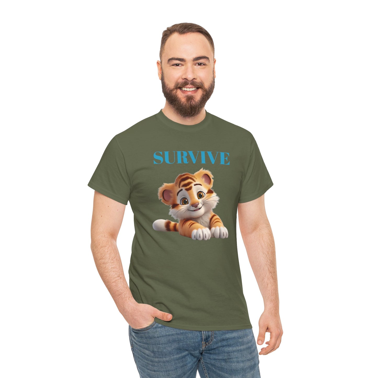 Princess Grace Survive Tiger Unisex Heavy Cotton Tee Cute Animal Graphic