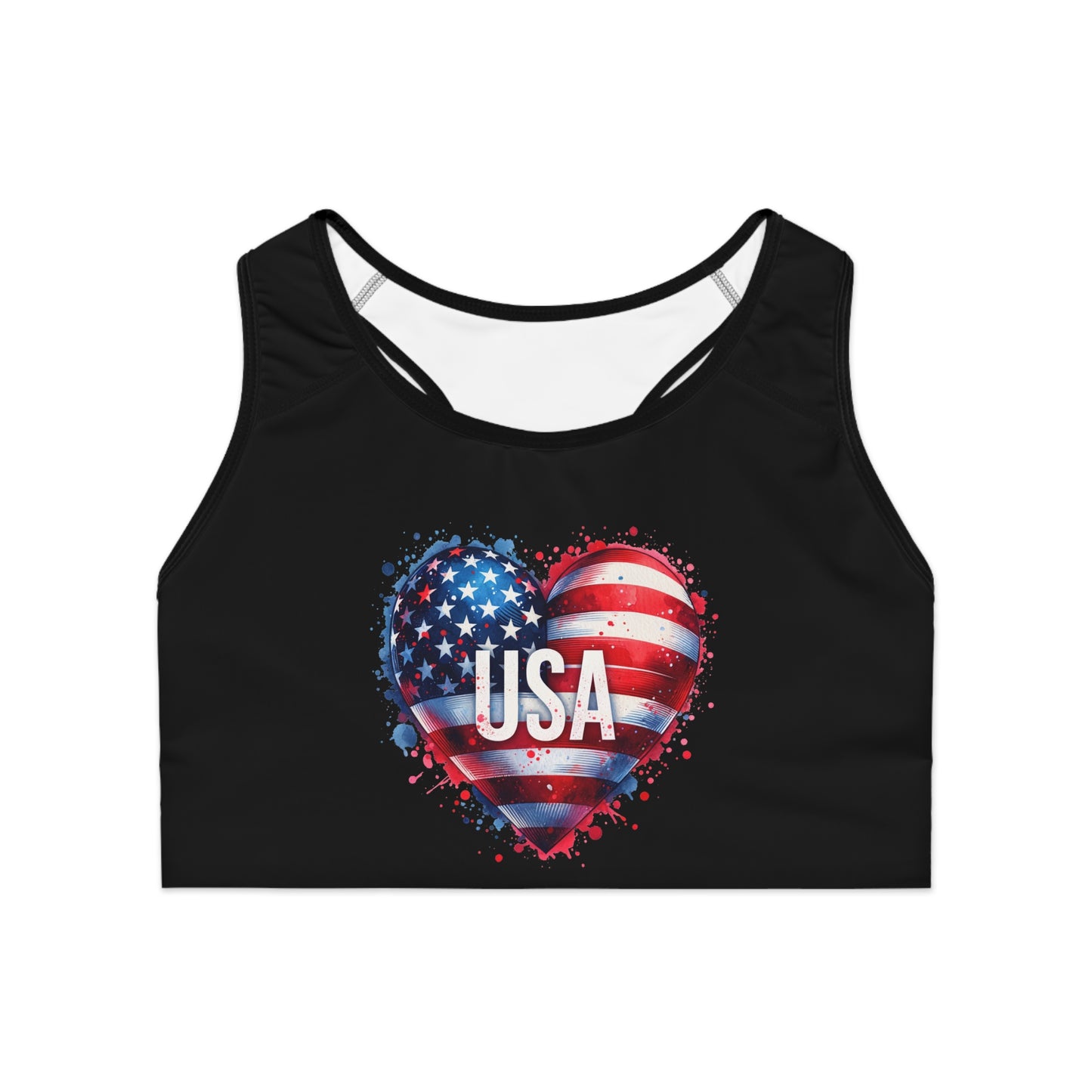 Princess Grace Patriotic Sports Bra USA Heart Design for Fitness & Activewear