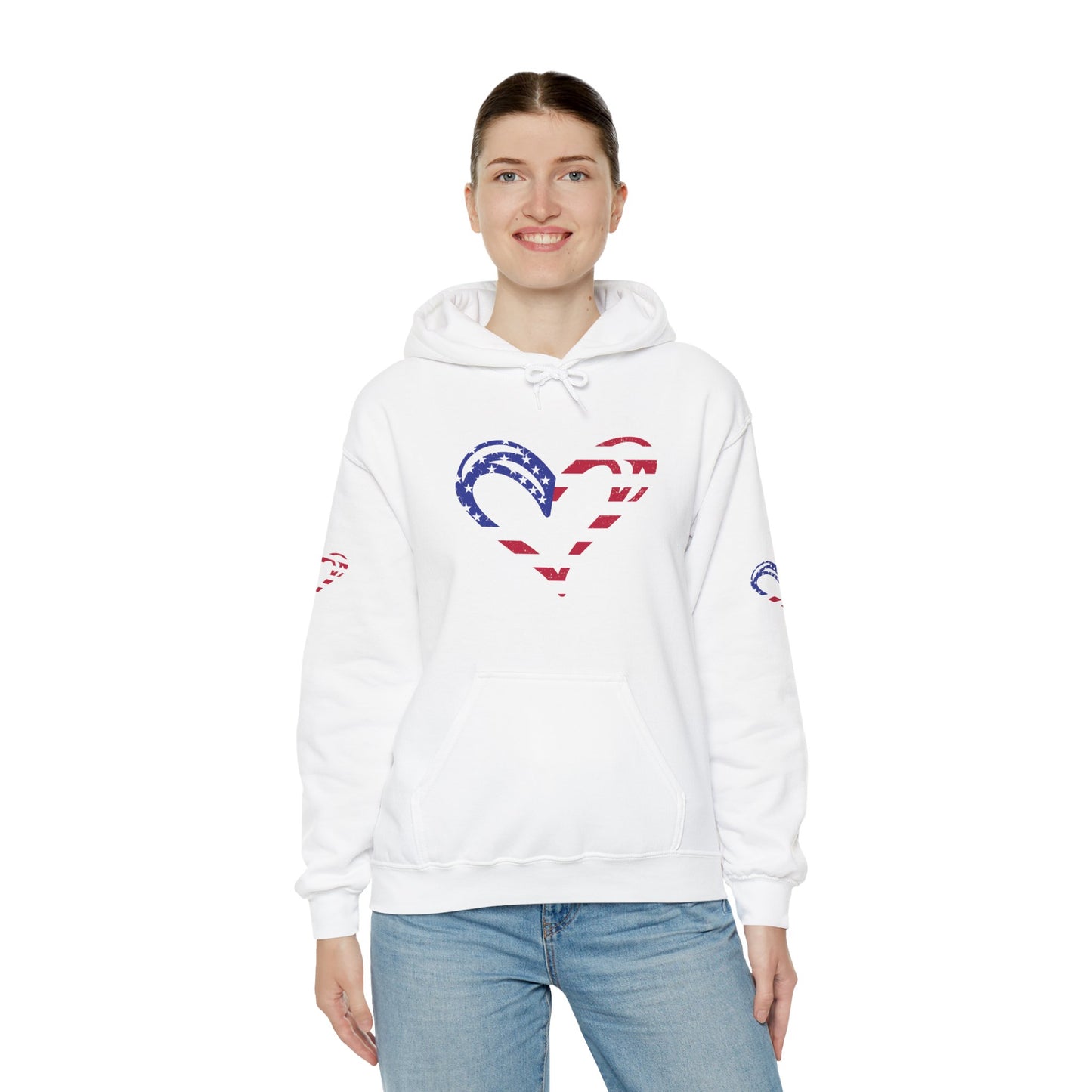 Princess Grace Patriotic Heart Unisex Hoodie Comfortable Heavy Blend Sweatshirt for Independence Day and Everyday Wear