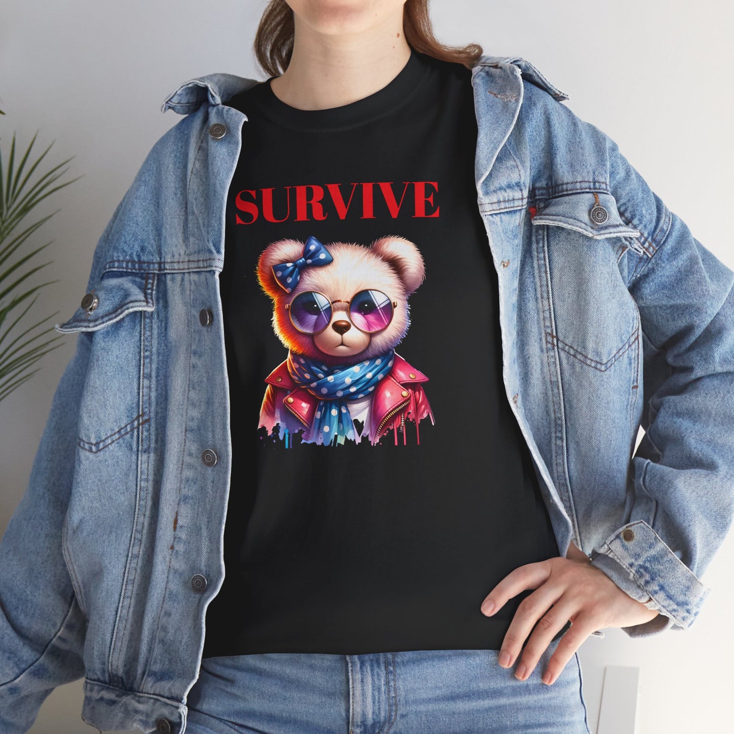 Princess Grace Survive Bear Unisex Heavy Cotton Tee Trendy Graphic Shirt for Casual Wear