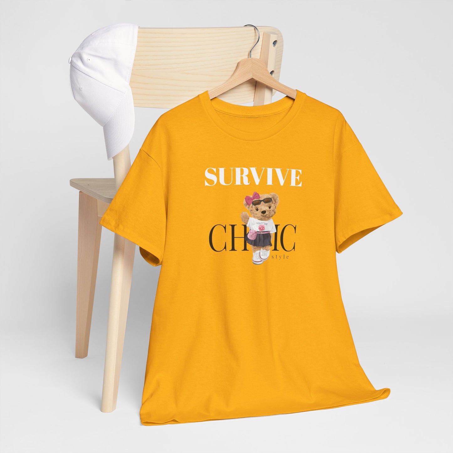 Princess Grace Survive Chic Unisex Heavy Cotton Tee Cute Bear Graphic T-Shirt for Casual Style