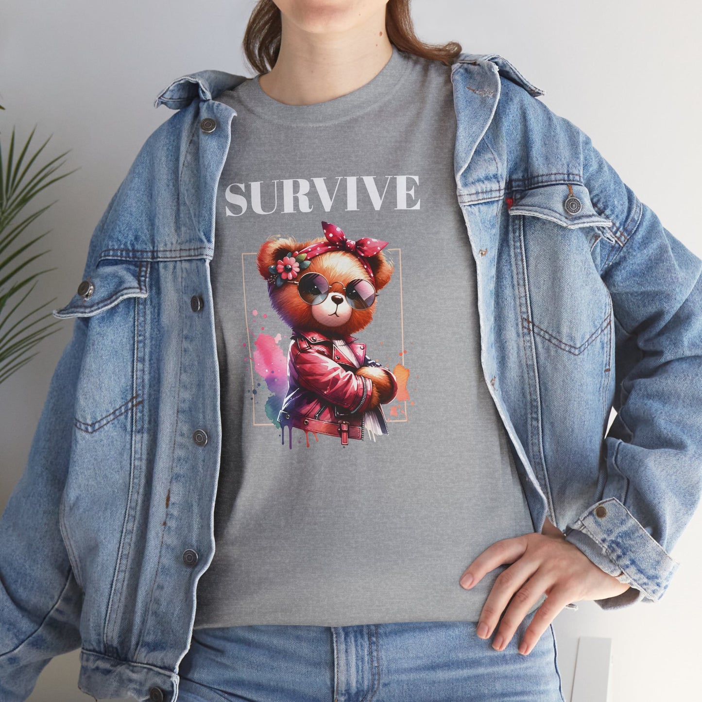 Princess Grace Survive Bear Graphic Unisex Heavy Cotton Tee Cute & Trendy T-Shirt