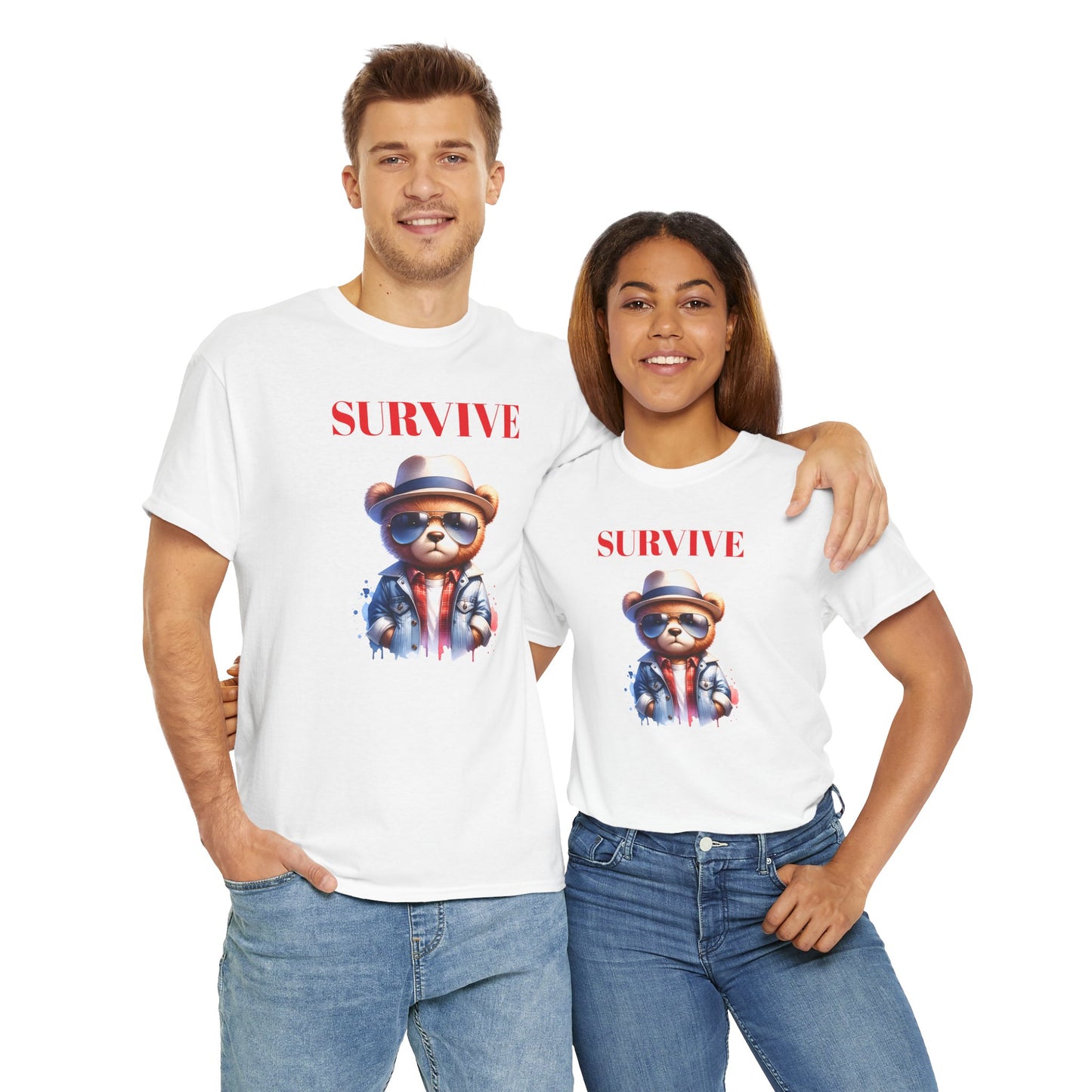Princess Grace Survive Bear Unisex Heavy Cotton Tee Fun Graphic T-Shirt for Casual Wear