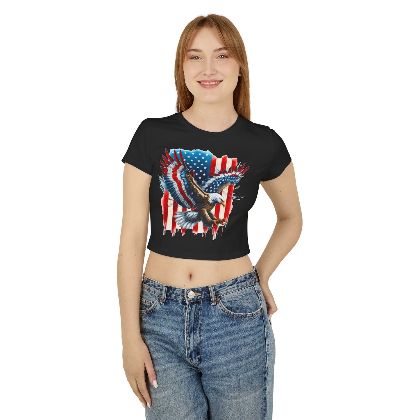 Princess Grace Patriotic Eagle Women's Baby Tee USA Graphic T-Shirt for Independence Day