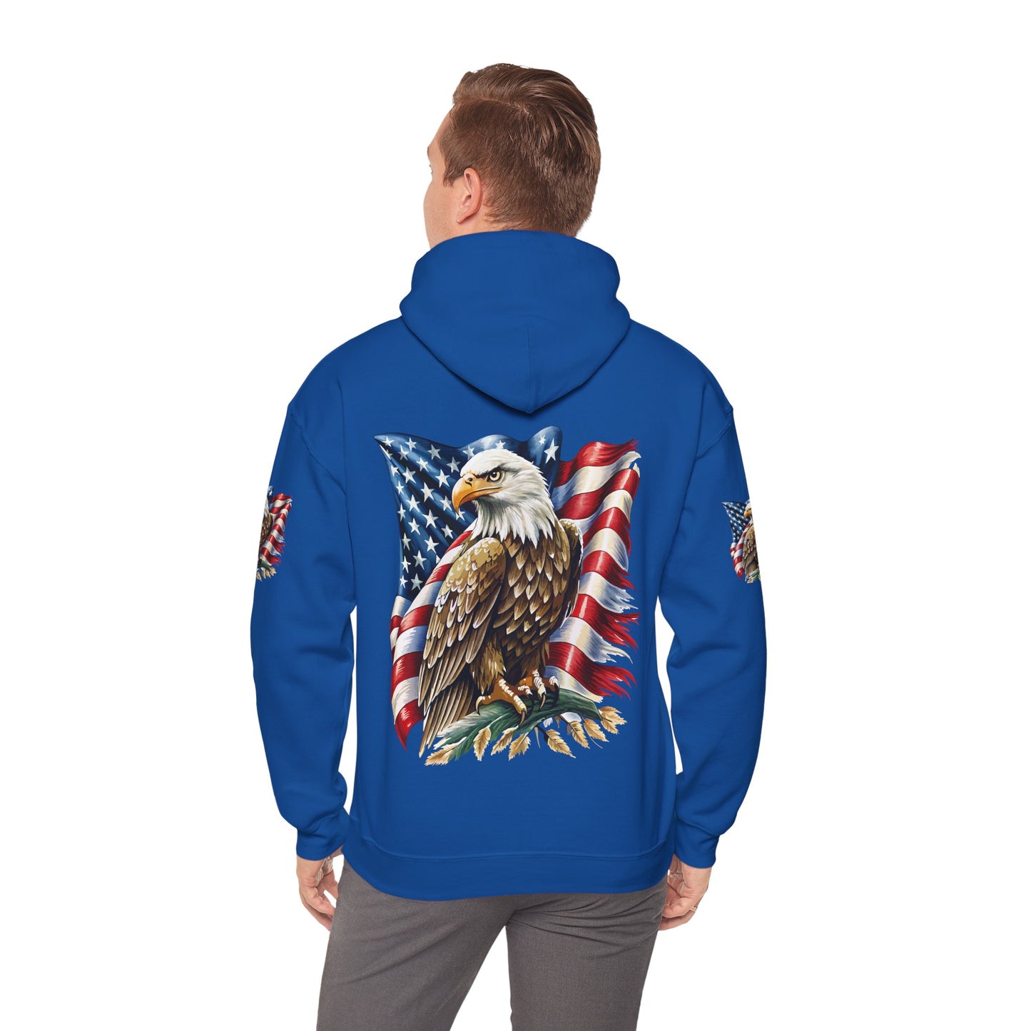 Princess Grace Patriotic Eagle Hooded Sweatshirt Unisex Heavy Blend Perfect for Memorial Day & Independence Day