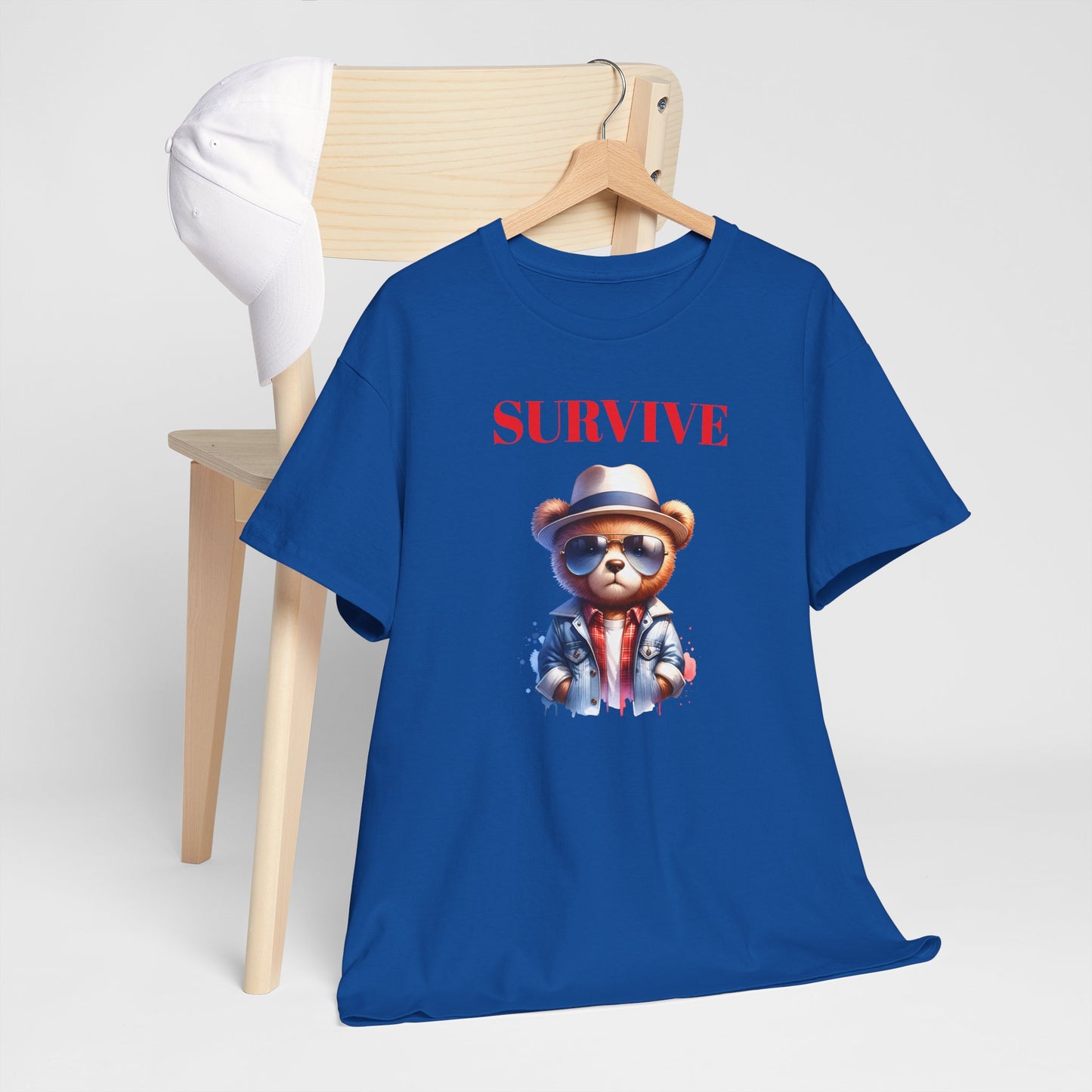 Princess Grace Survive Bear Unisex Heavy Cotton Tee Fun Graphic T-Shirt for Casual Wear