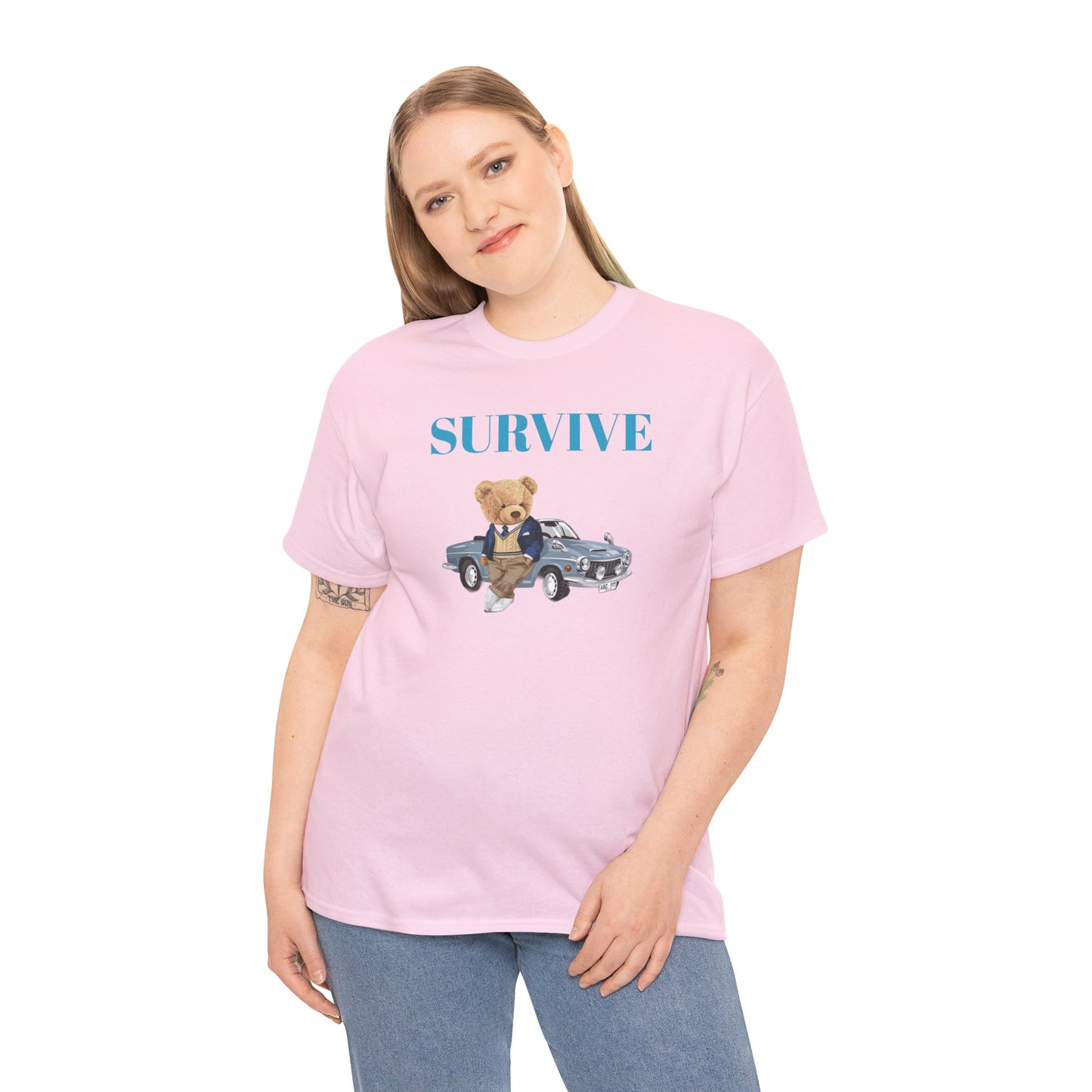 Princess Grace Survive Bear Unisex Heavy Cotton Tee Casual Comfort for Animal Lovers