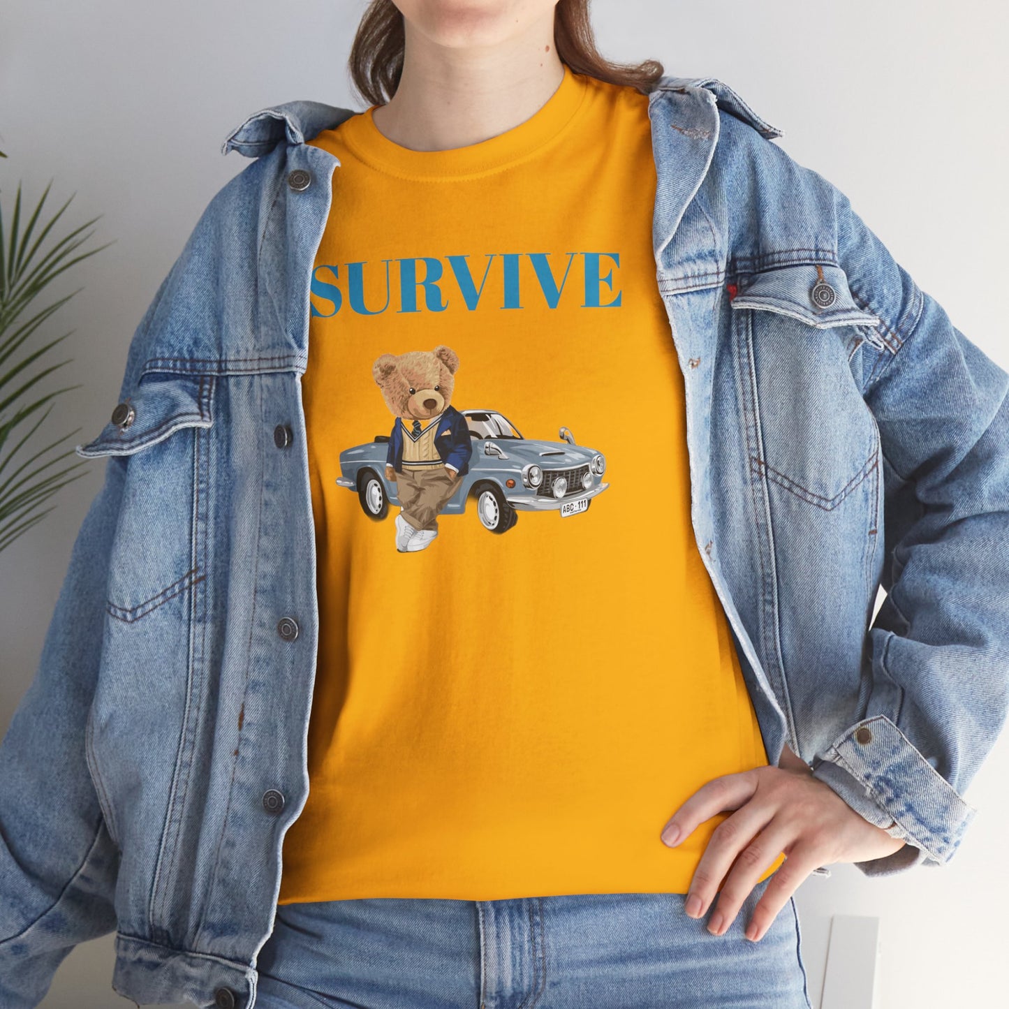 Princess Grace Survive Bear Unisex Heavy Cotton Tee Casual Comfort for Animal Lovers
