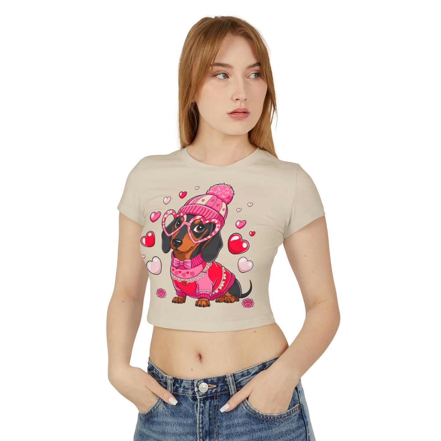 Princess Grace Cute Dachshund Love Graphic Baby Tee for Women