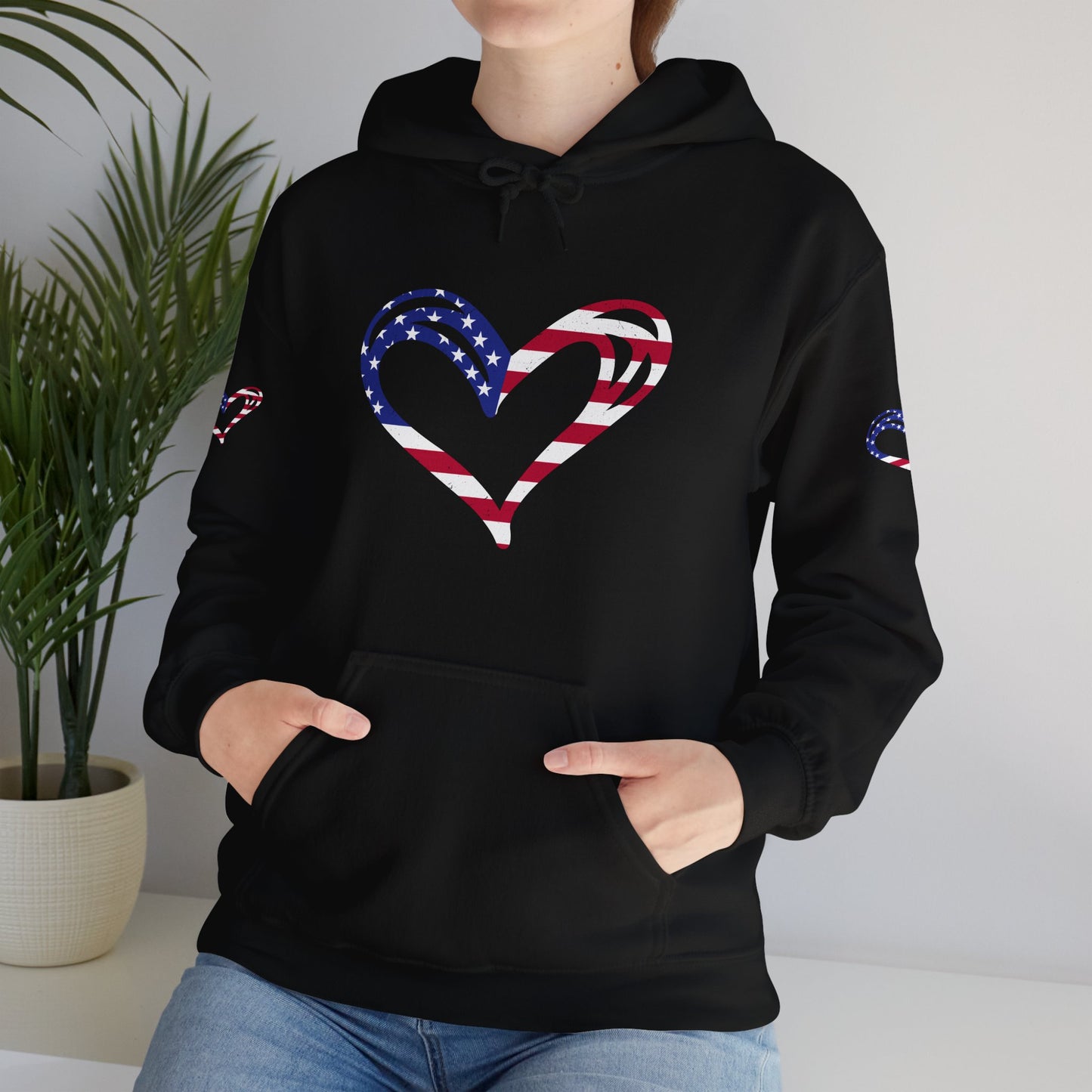 Princess Grace Patriotic Heart Unisex Hoodie Comfortable Heavy Blend Sweatshirt for Independence Day and Everyday Wear