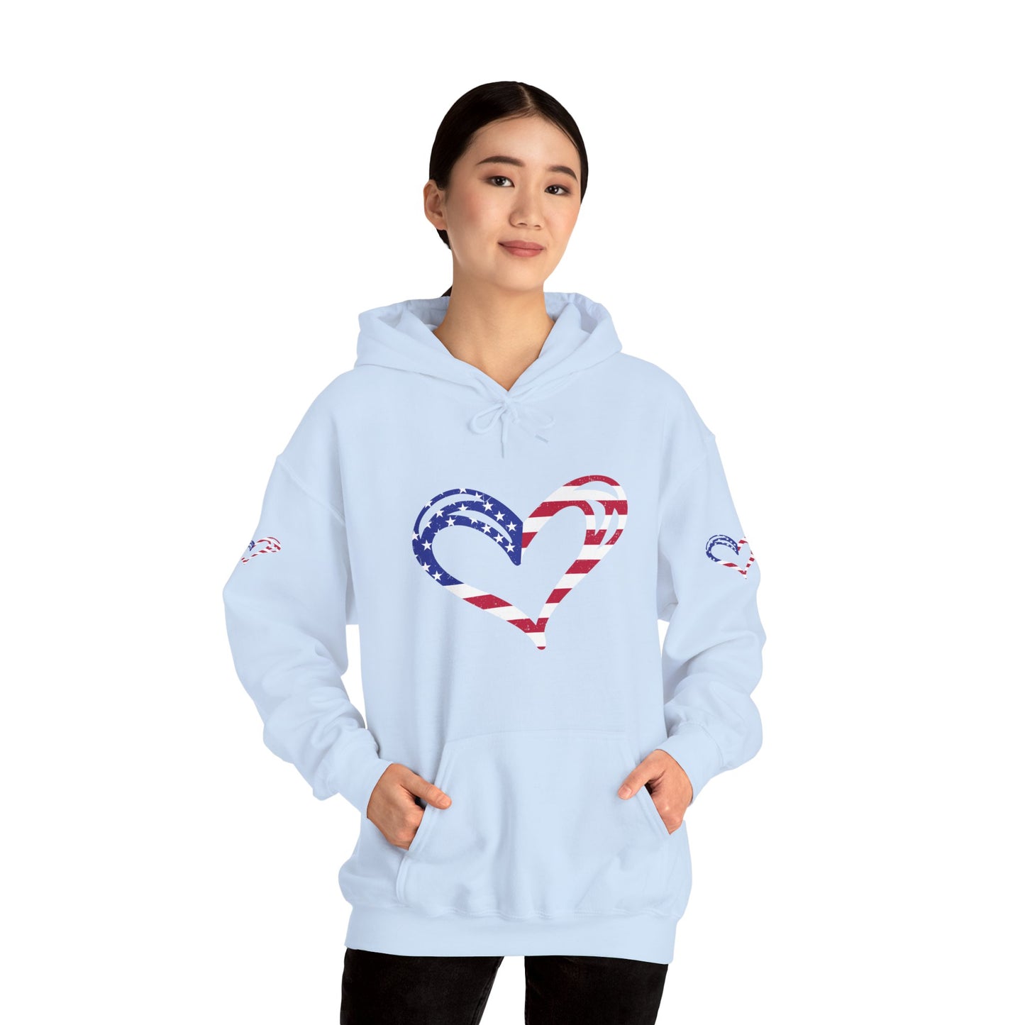 Princess Grace Patriotic Heart Unisex Hoodie Comfortable Heavy Blend Sweatshirt for Independence Day and Everyday Wear