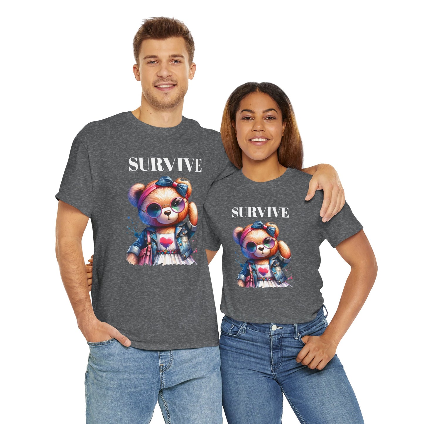 Princess Grace Survive Bear Unisex Heavy Cotton Tee Cute Graphic Tee for Casual Adventures