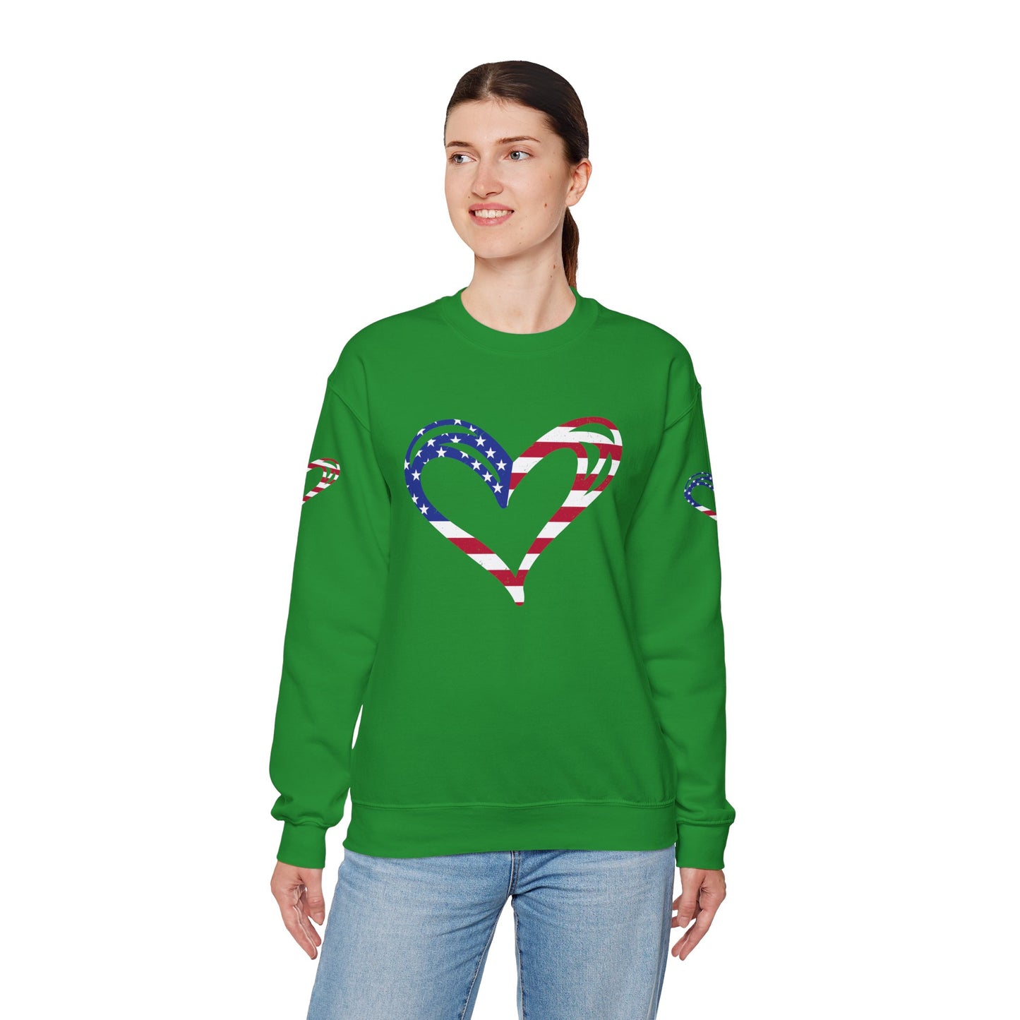 Princess Grace Patriotic Heart Sweatshirt Unisex Heavy Blend Crewneck with Candy Cane Design