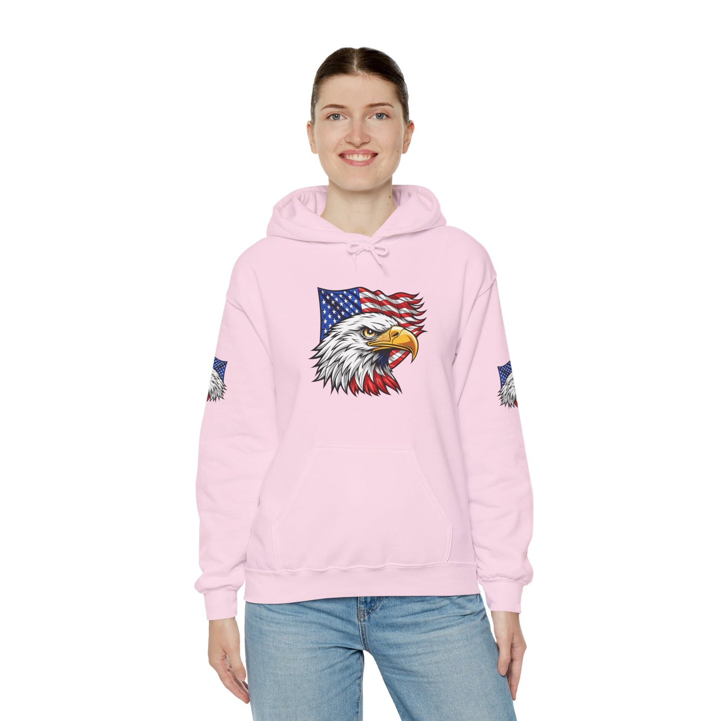 Princess Grace Patriotic Eagle Hoodie Unisex Heavy Blend Sweatshirt with American Flag Design