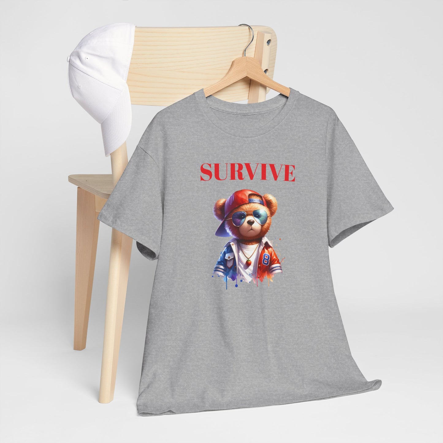 Princess Grace Survive Bear Unisex Heavy Cotton Tee Casual Graphic T-Shirt for Adventure Lovers
